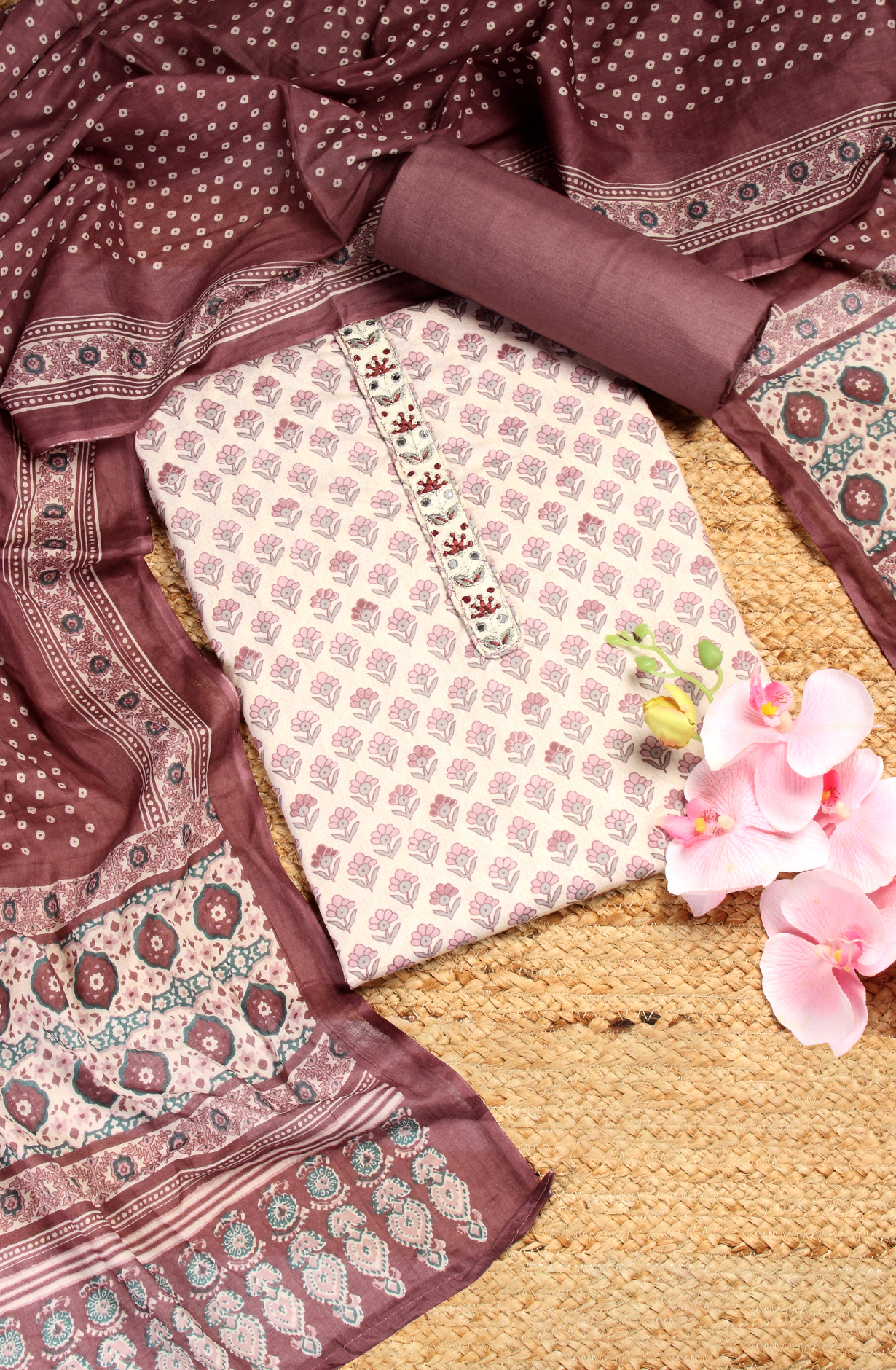 Mauve Cotton Printed Unstitched Salwar Suit - 983-4389