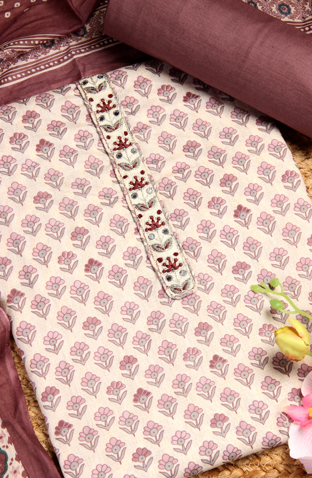 Mauve Cotton Printed Unstitched Salwar Suit - 983-4389