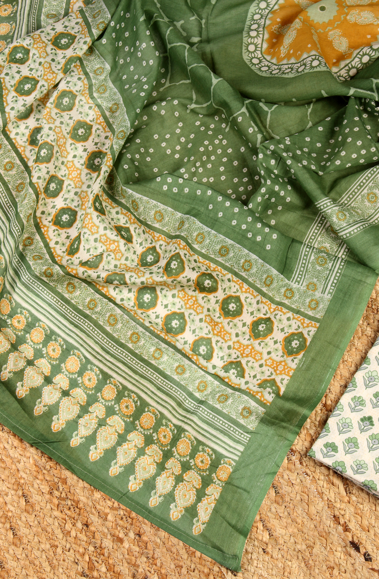 Green Cotton Printed Unstitched Salwar Suit - 983-4389A