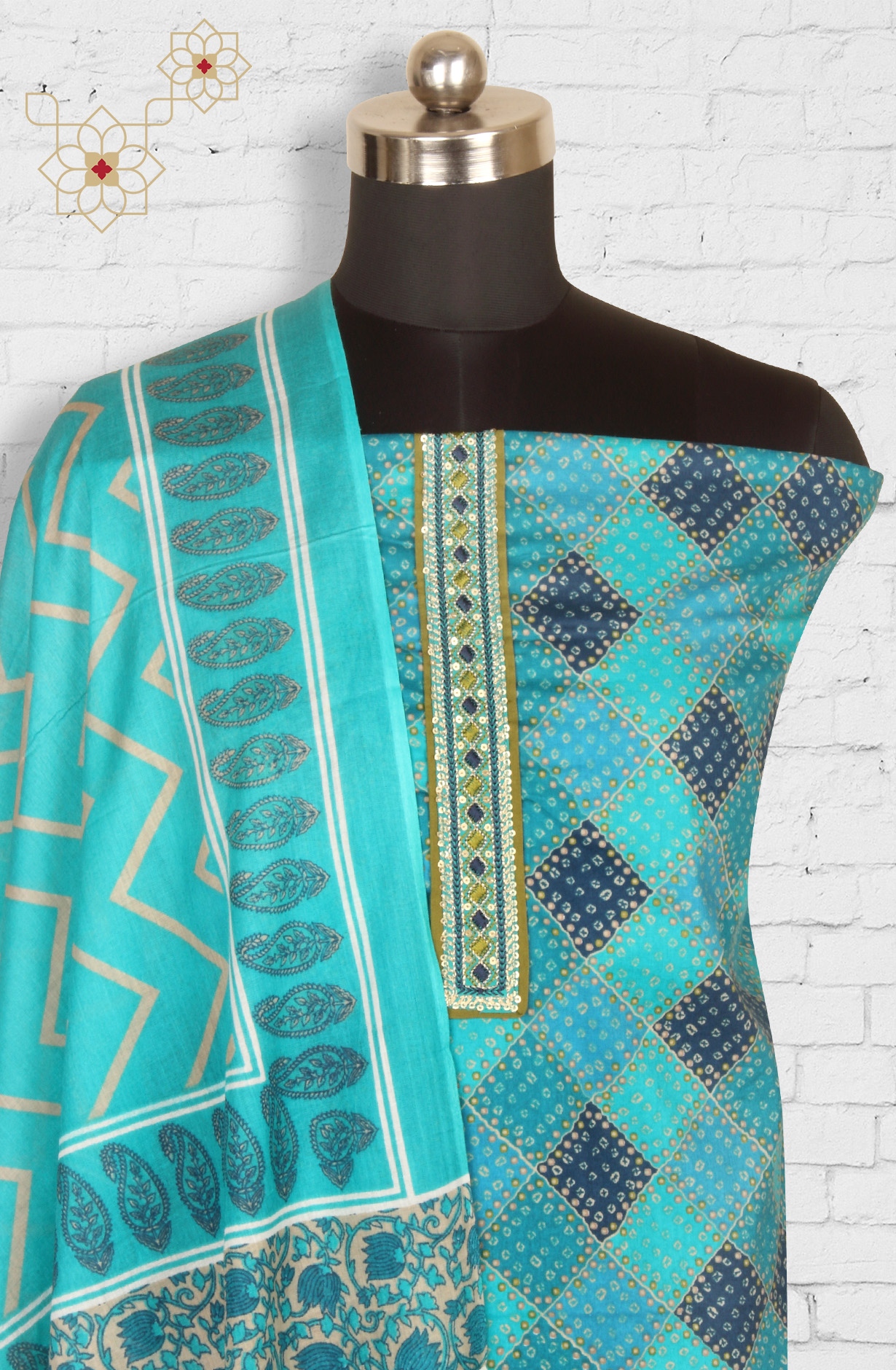 Firozi Cotton Unstitched Printed Salwar Dress Material - 983-4390