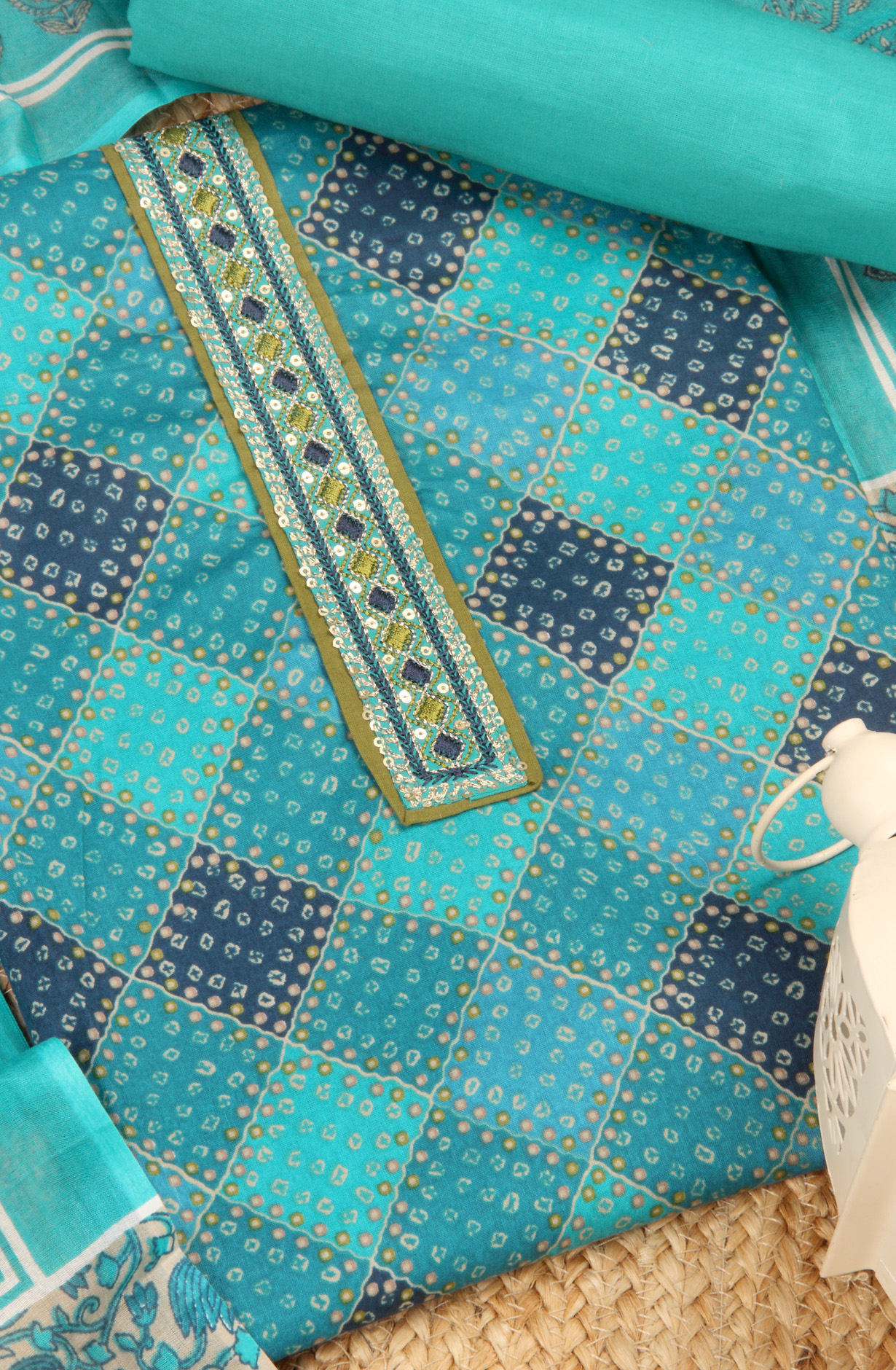 Firozi Cotton Unstitched Printed Salwar Dress Material - 983-4390