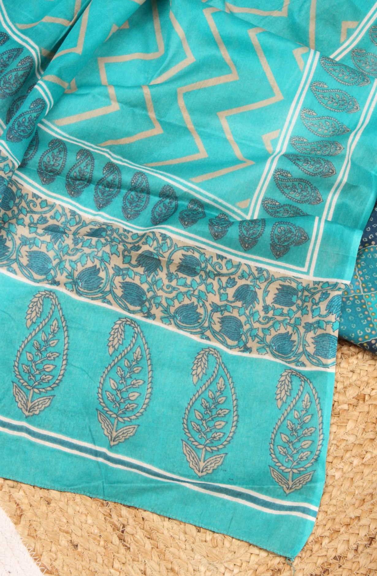 Firozi Cotton Unstitched Printed Salwar Dress Material - 983-4390