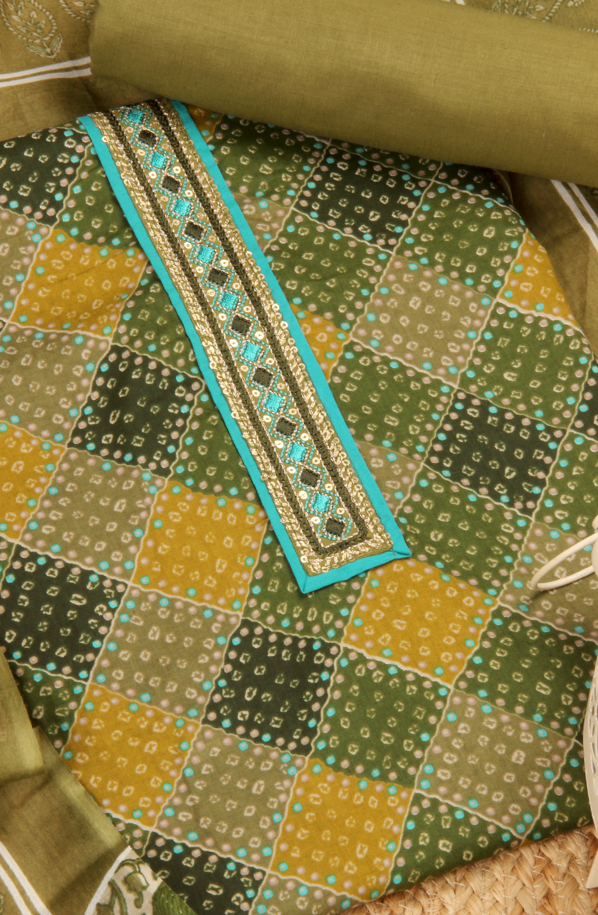 Mehndi Cotton Unstitched Printed Salwar Dress Material - 983-4390A