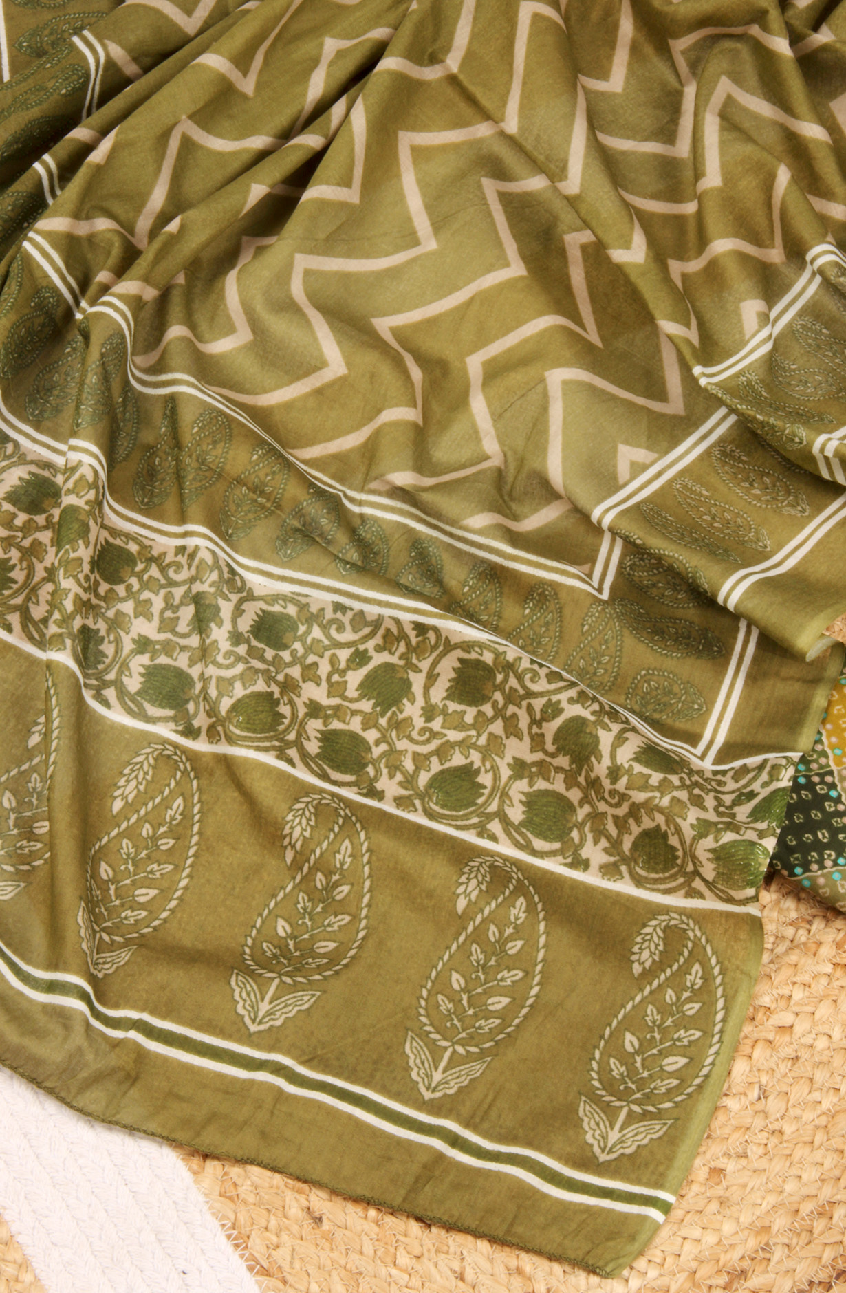 Mehndi Cotton Unstitched Printed Salwar Dress Material - 983-4390A