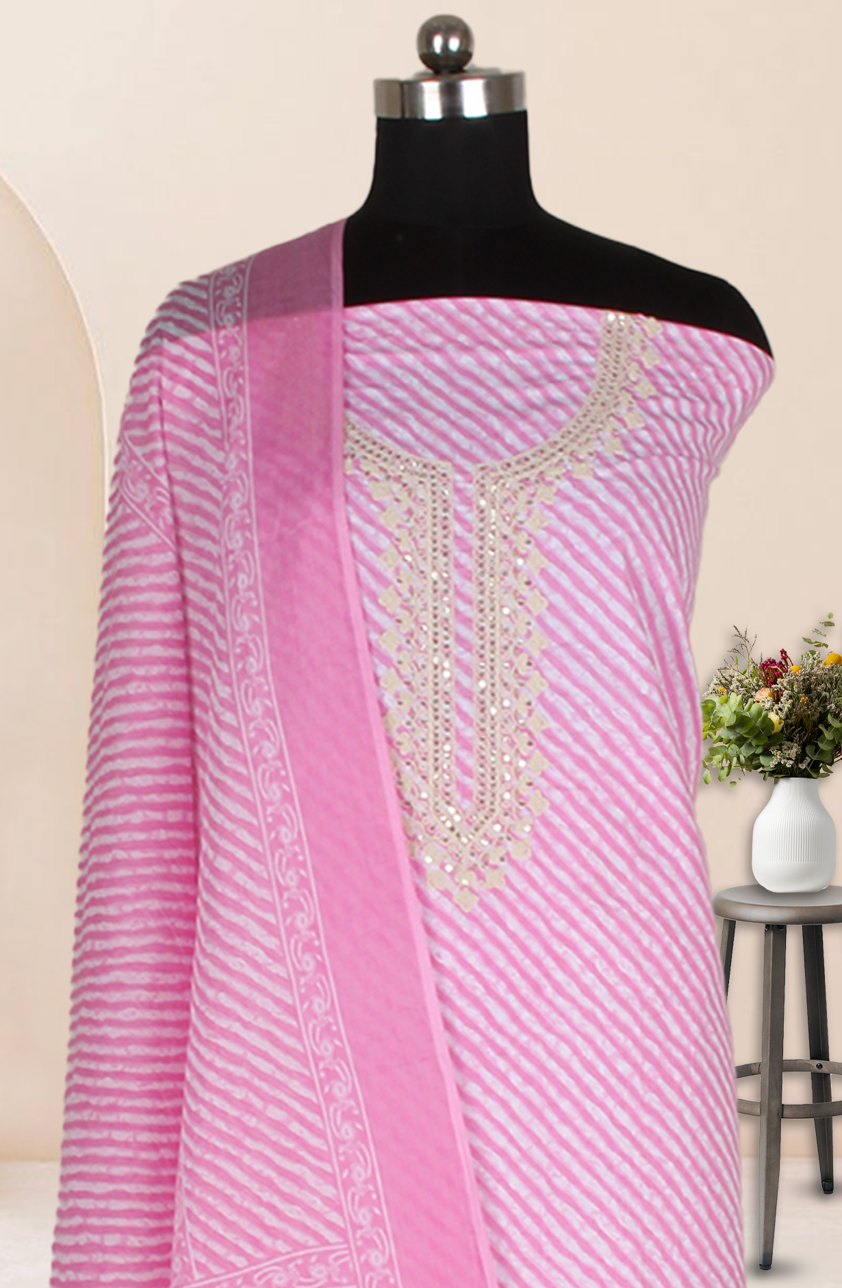 Baby Pink Cotton Embroidered Salwar Suit Fabric with Trendy Dupatta - 983-4402-19A