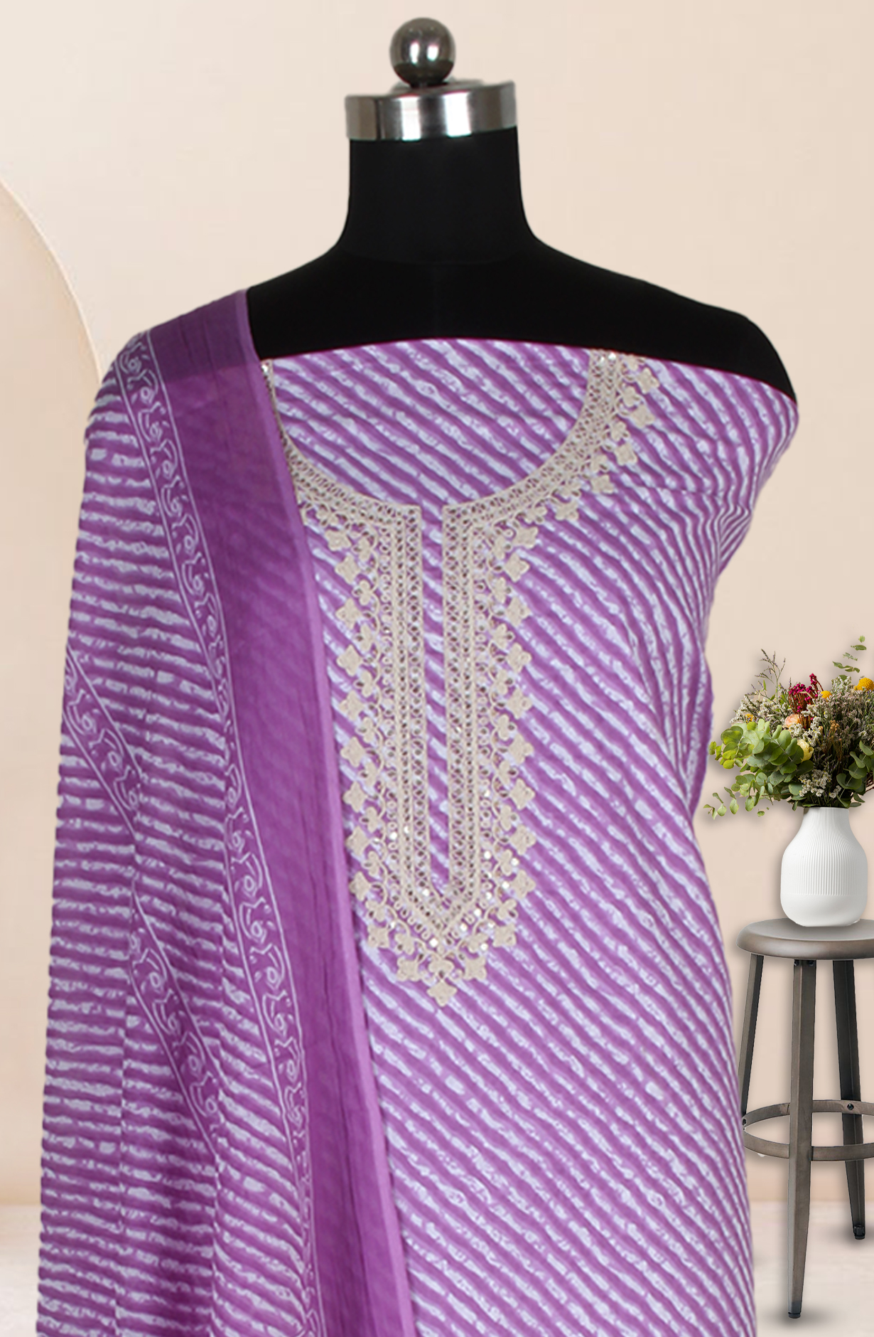 Lavender Cotton Embroidered Salwar Suit Fabric with Trendy Dupatta - 983-4402-19B