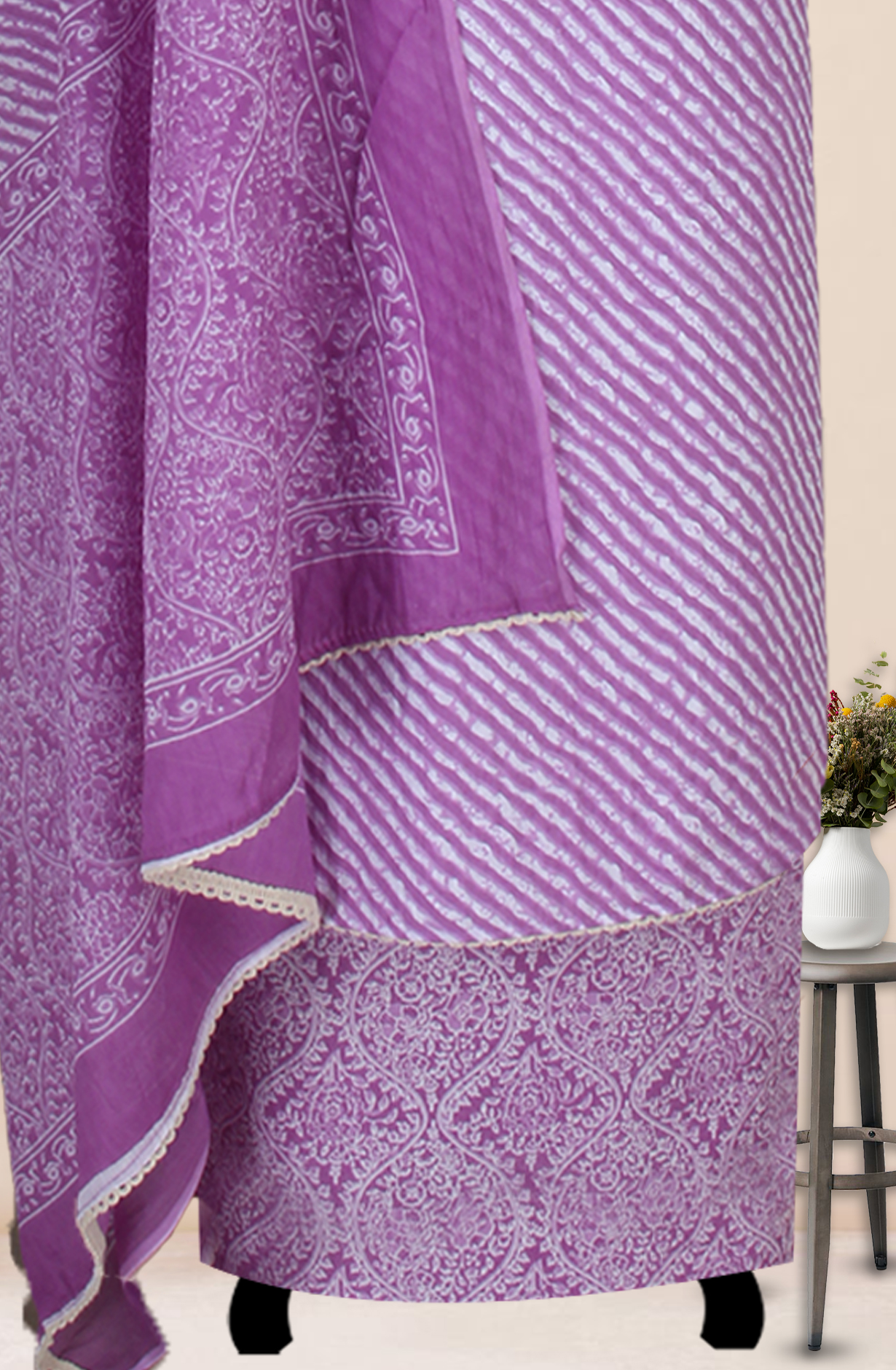 Lavender Cotton Embroidered Salwar Suit Fabric with Trendy Dupatta - 983-4402-19B