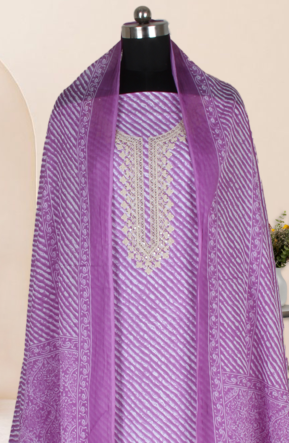 Lavender Cotton Embroidered Salwar Suit Fabric with Trendy Dupatta - 983-4402-19B