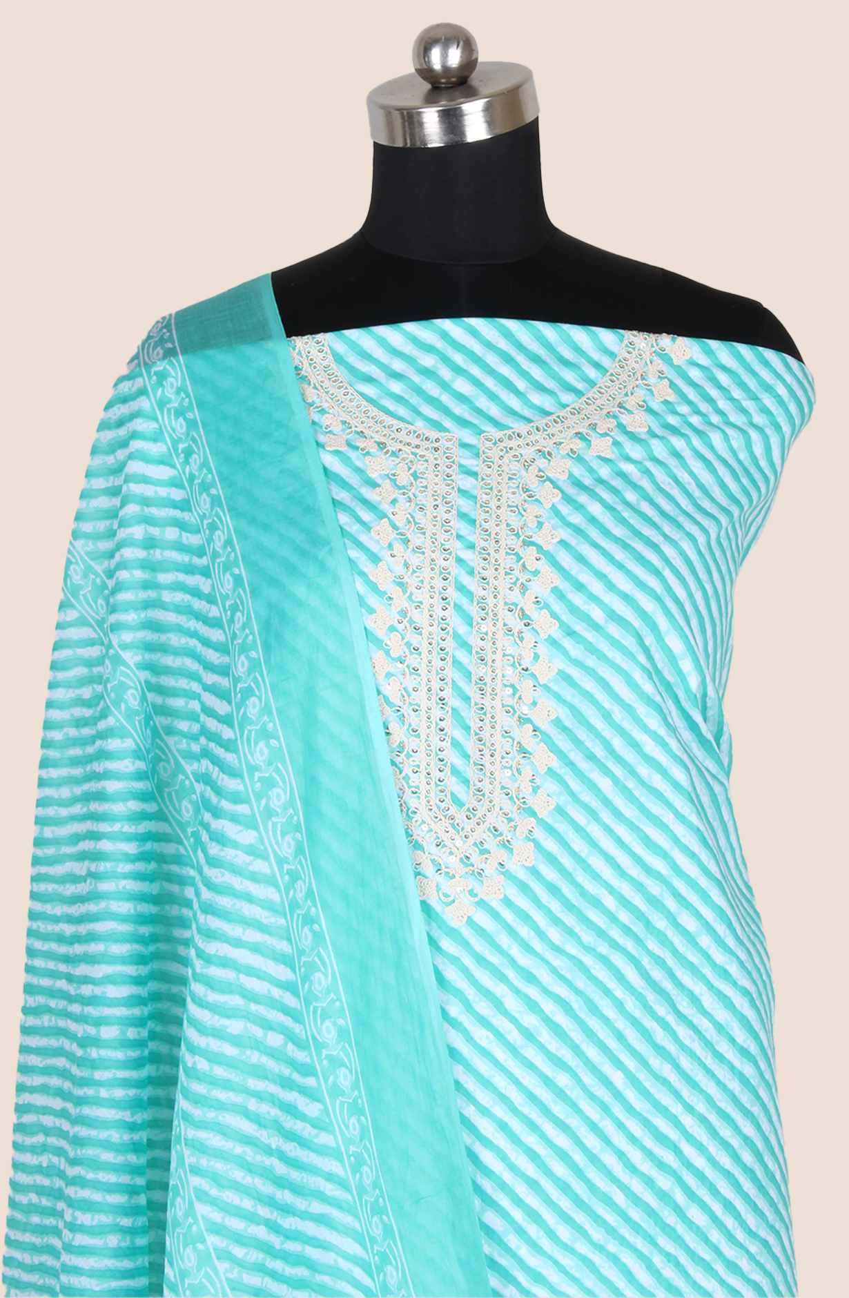 Green Cotton Embroidered Salwar Suit Fabric with Trendy Dupatta - 983-4402-20D