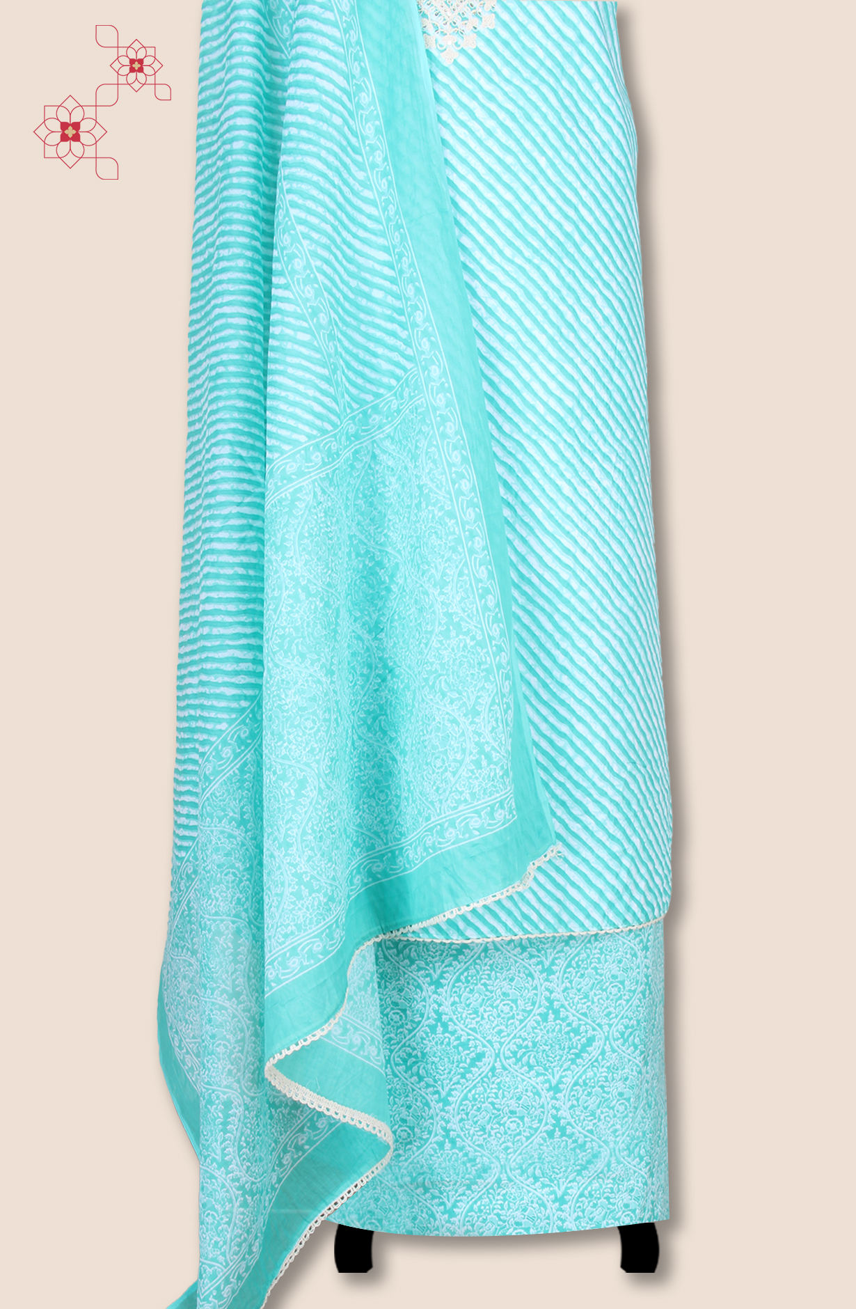 Green Cotton Embroidered Salwar Suit Fabric with Trendy Dupatta - 983-4402-20D