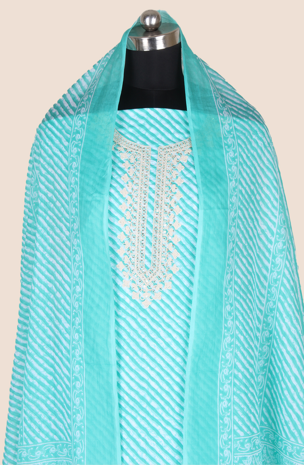 Green Cotton Embroidered Salwar Suit Fabric with Trendy Dupatta - 983-4402-20D