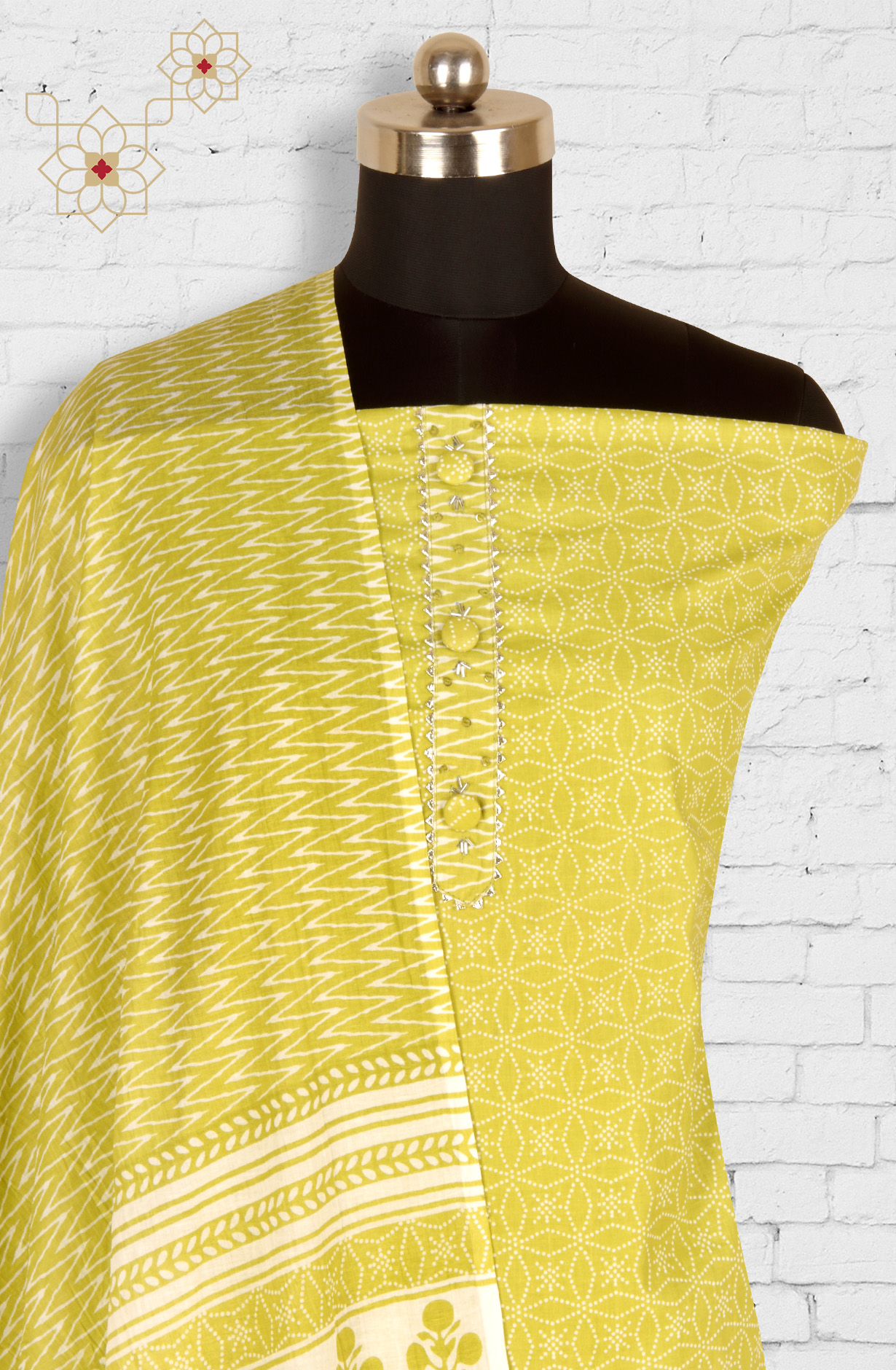 Parrot Green Cotton Printed Salwar Suit with Dupatta - 983-4406A