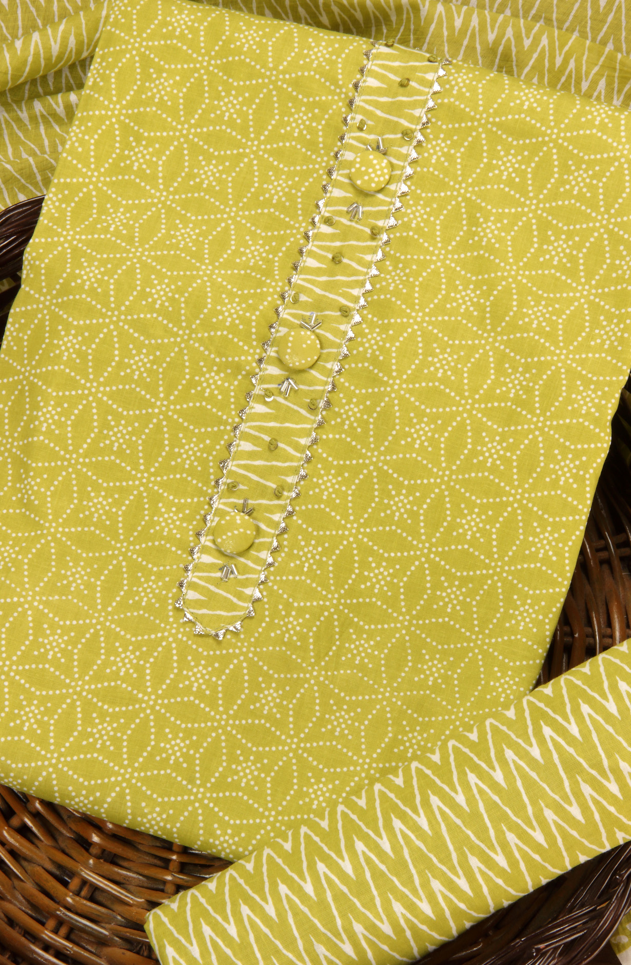 Parrot Green Cotton Printed Salwar Suit with Dupatta - 983-4406A