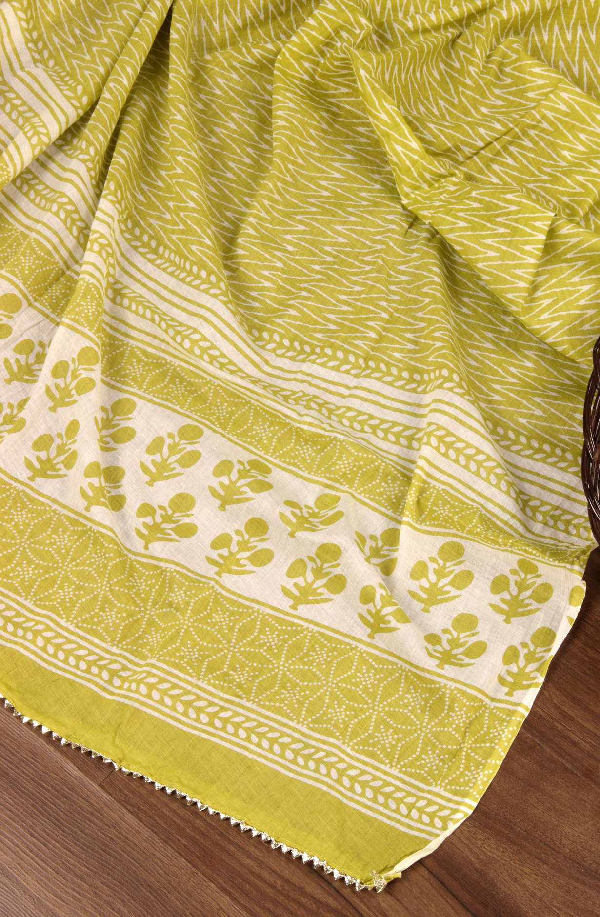 Parrot Green Cotton Printed Salwar Suit with Dupatta - 983-4406A