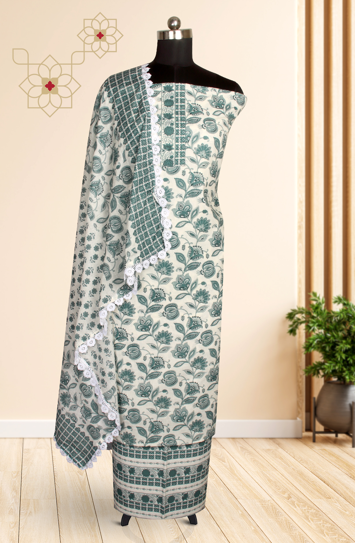 Pastel Green Cotton Printed Unstitched Salwar Suit - 983-4408-1A