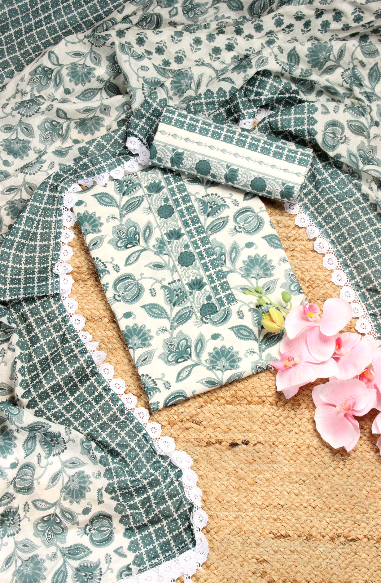 Pastel Green Cotton Printed Unstitched Salwar Suit - 983-4408-1A