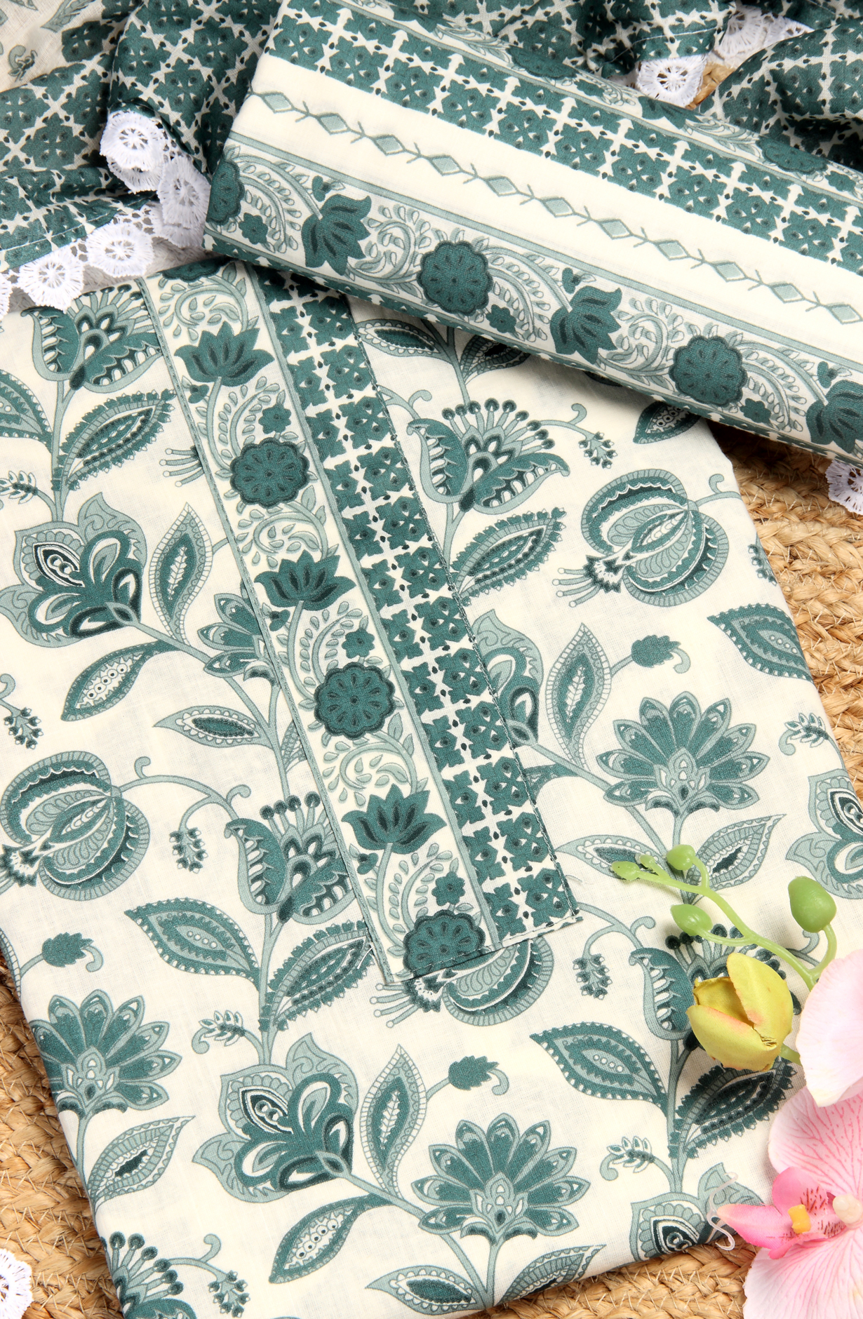 Pastel Green Cotton Printed Unstitched Salwar Suit - 983-4408-1A