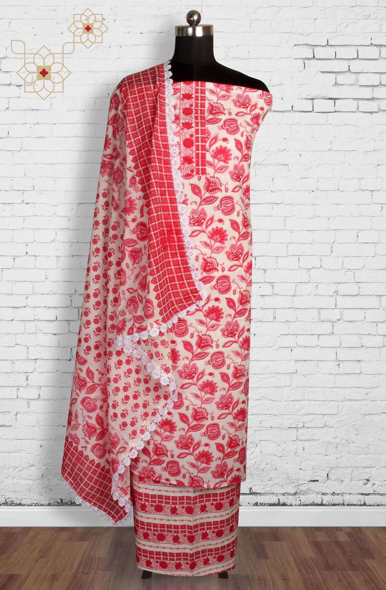 Pink Cotton Printed Unstitched Dress Material - 983-4408-2A