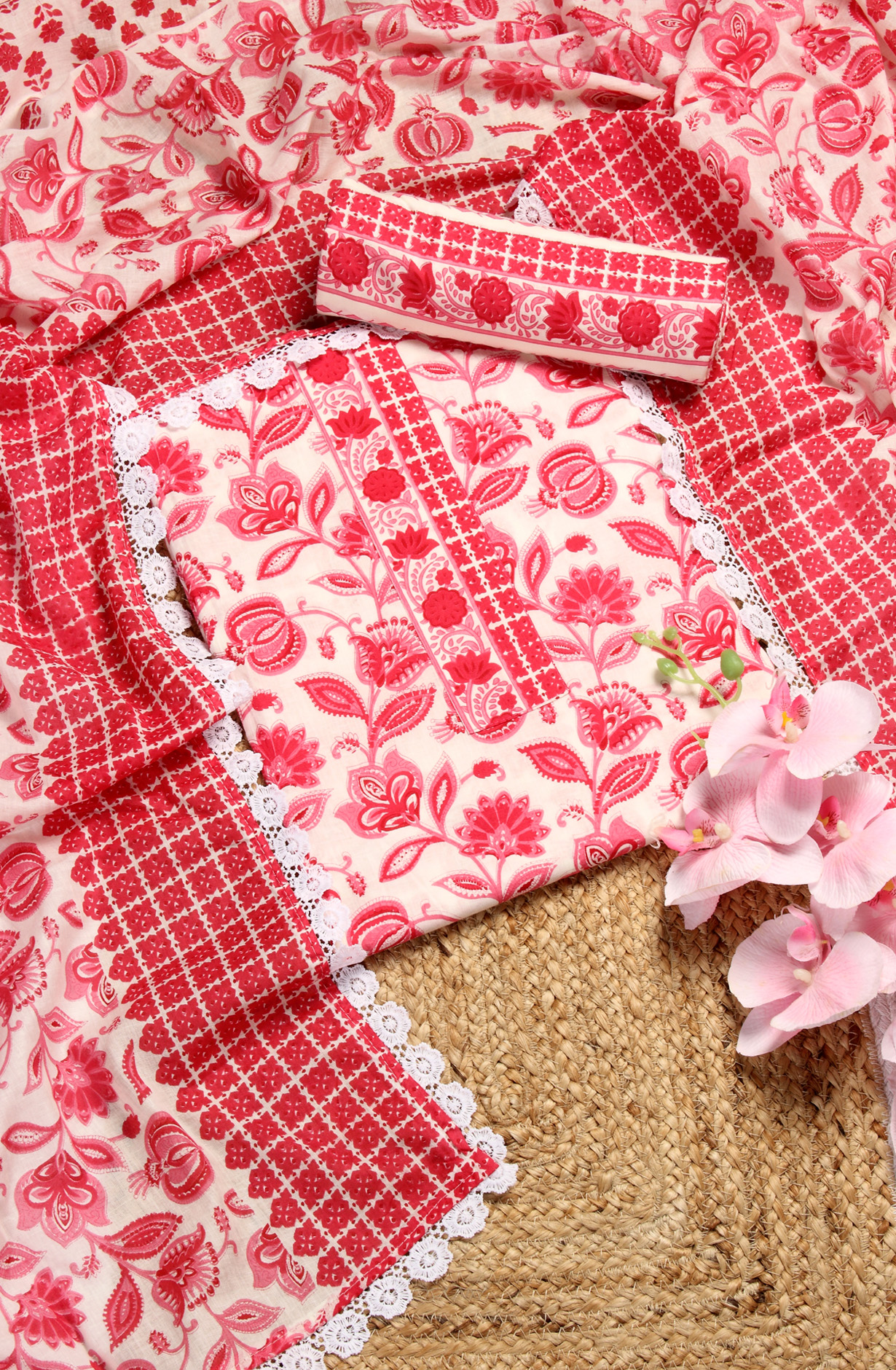 Pink Cotton Printed Unstitched Dress Material - 983-4408-2A