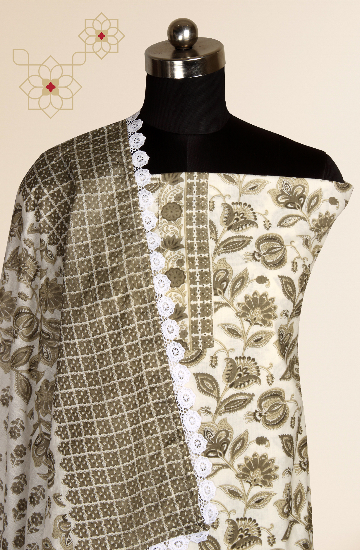 Mehndi Cotton Printed Unstitched Salwar Suit - 983-4408