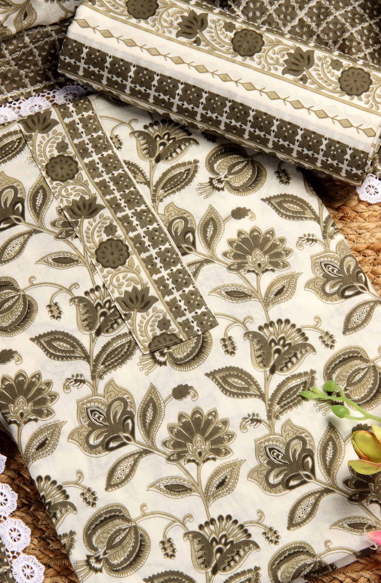 Mehndi Cotton Printed Unstitched Salwar Suit - 983-4408