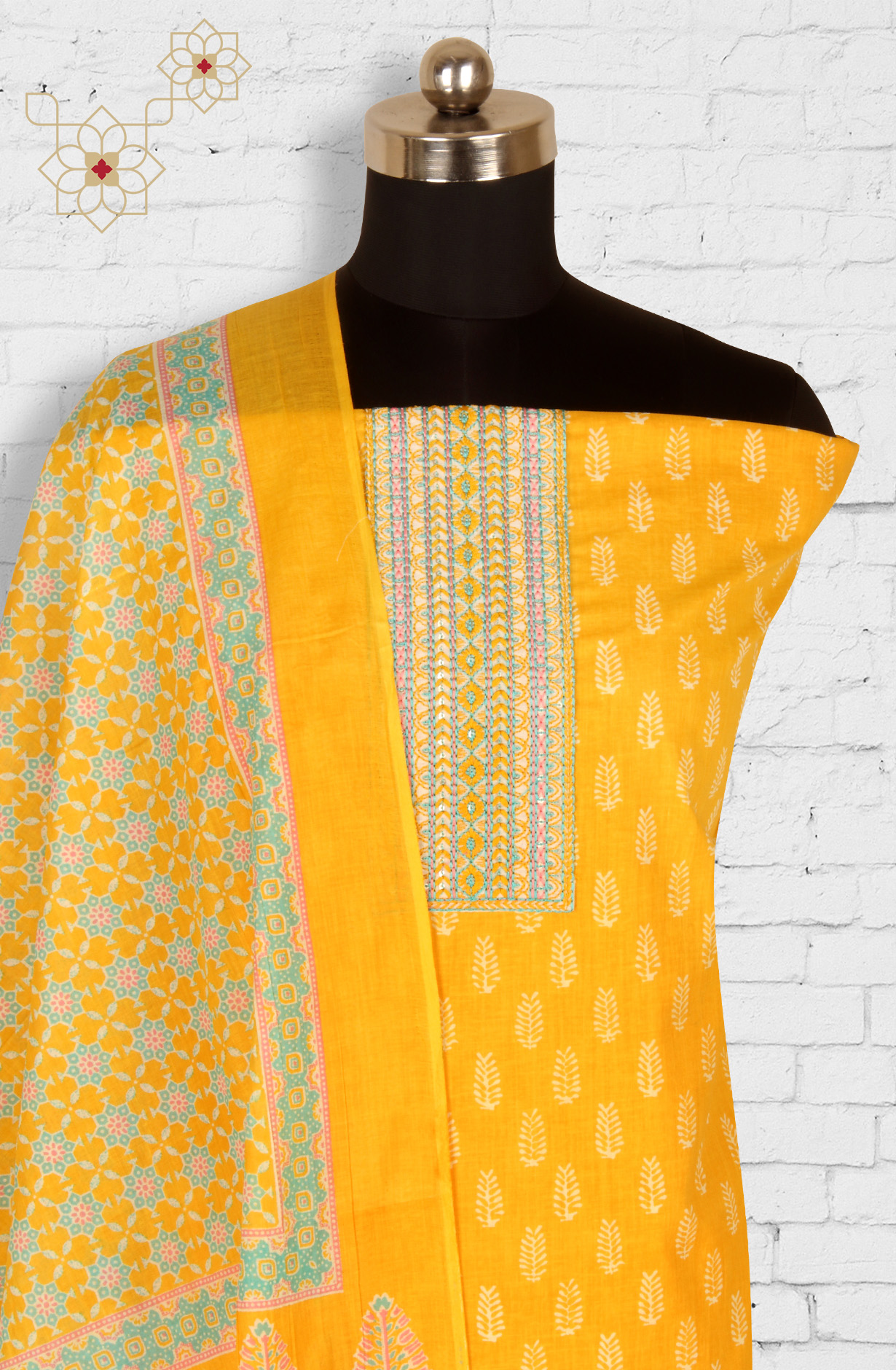 Mustard Cotton Printed Unstitched Salwar Kameez - 983-4415A