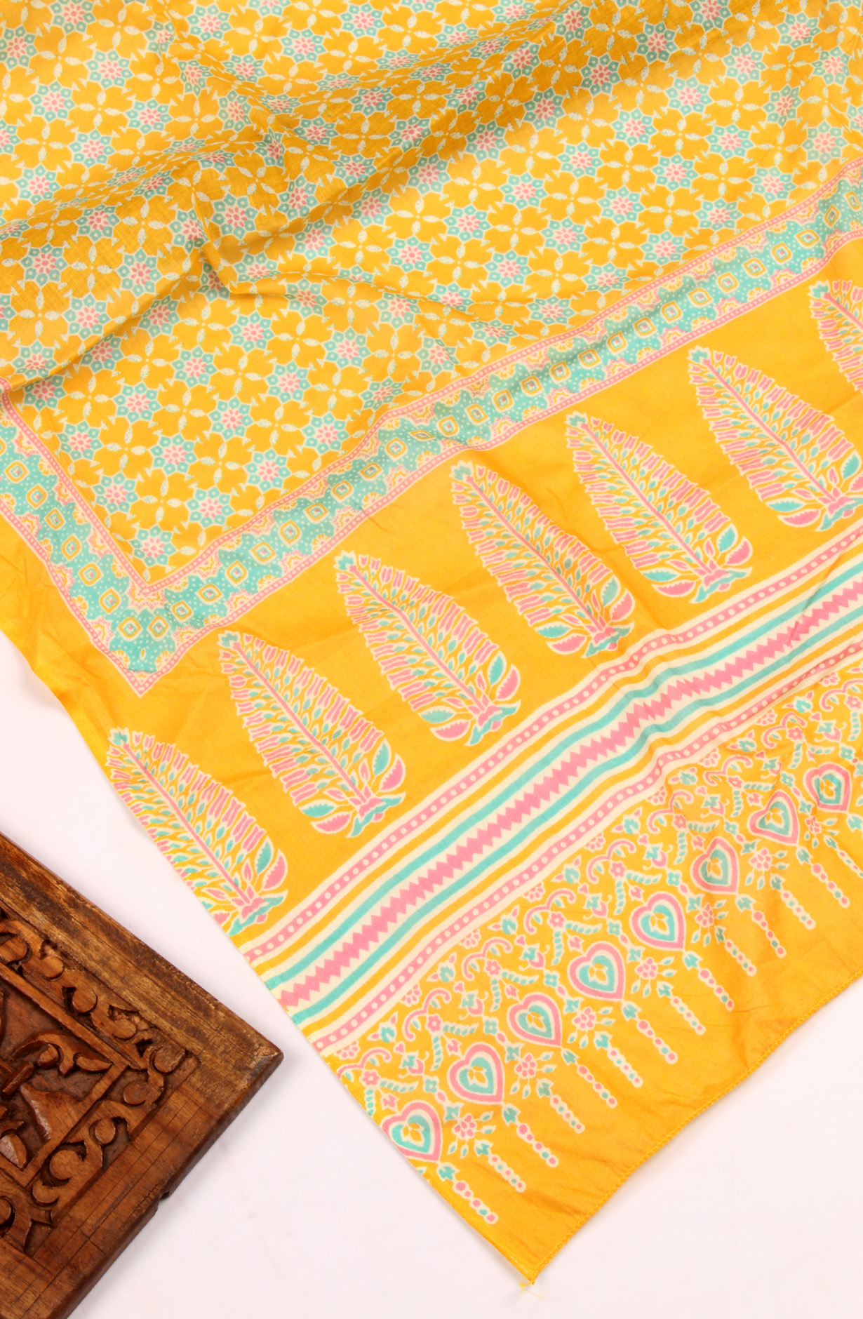 Mustard Cotton Printed Unstitched Salwar Kameez - 983-4415A