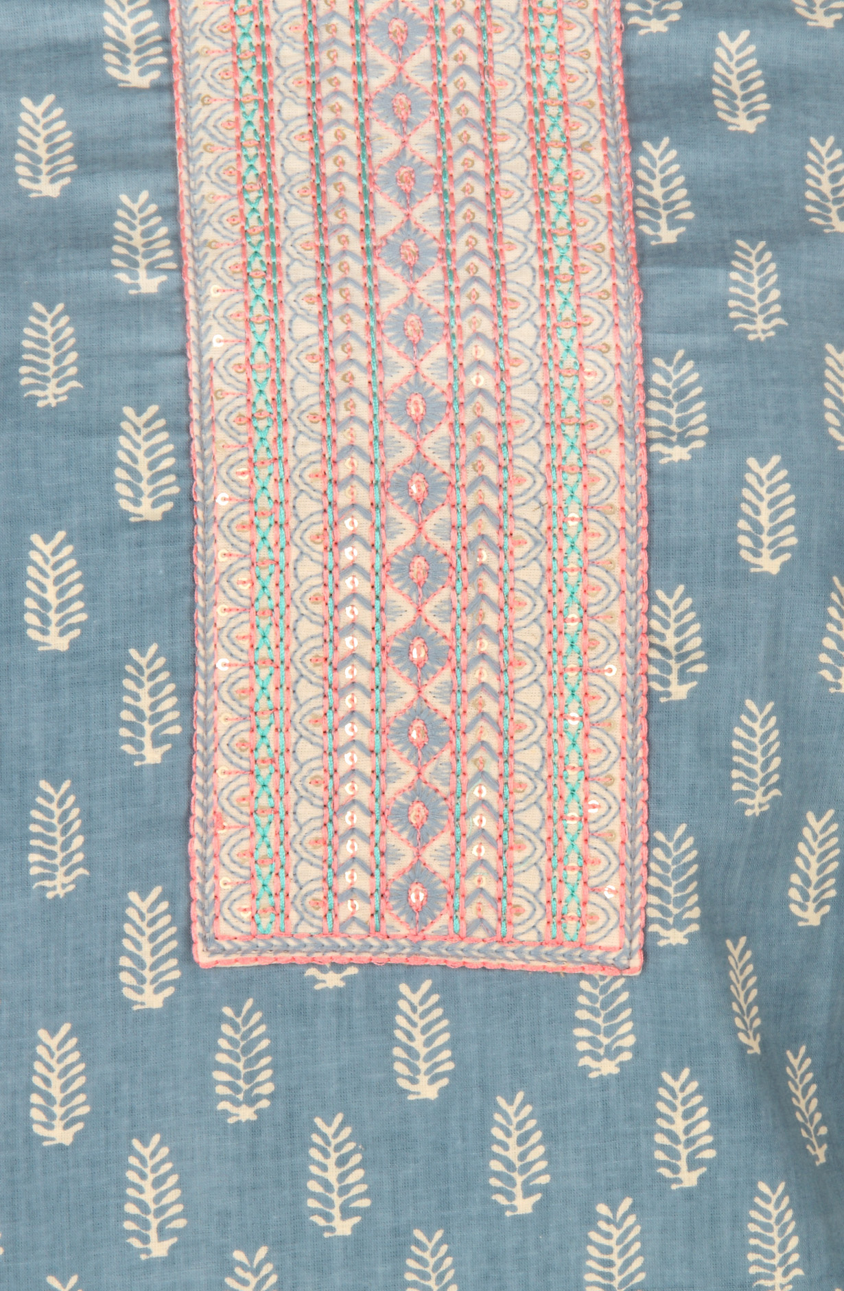 Pastel Blue Cotton Printed Unstitched Salwar Kameez - 983-4415C