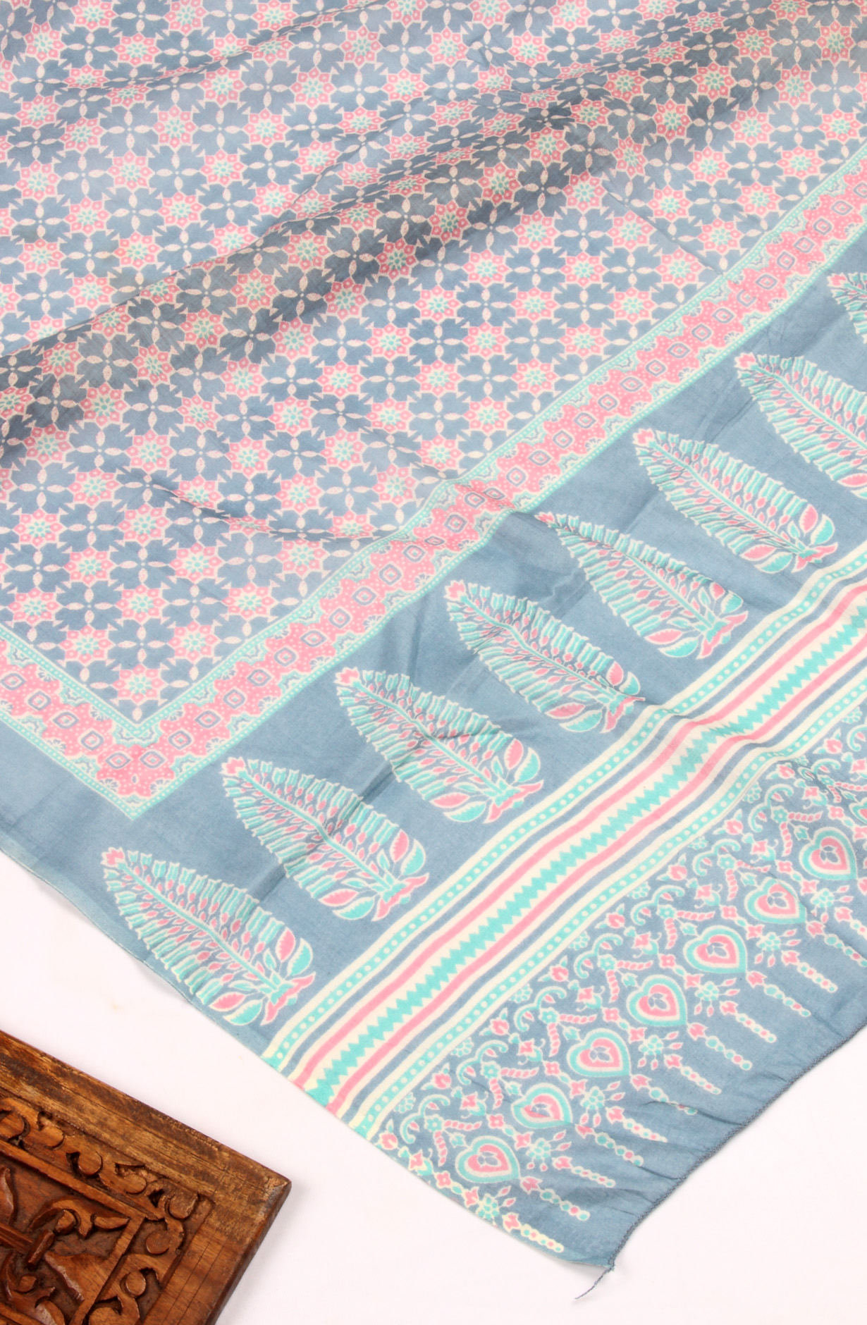 Pastel Blue Cotton Printed Unstitched Salwar Kameez - 983-4415C