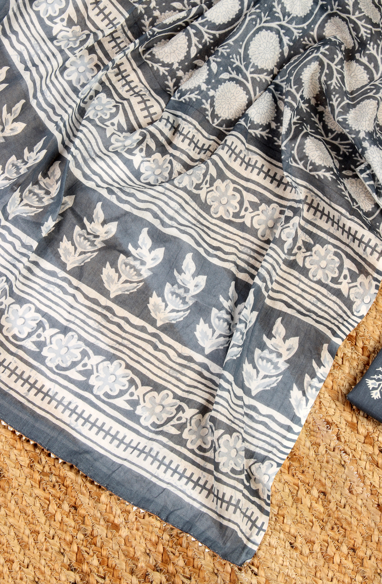 Grey Cotton Printed Unstitched Salwar Suit - 983-4467