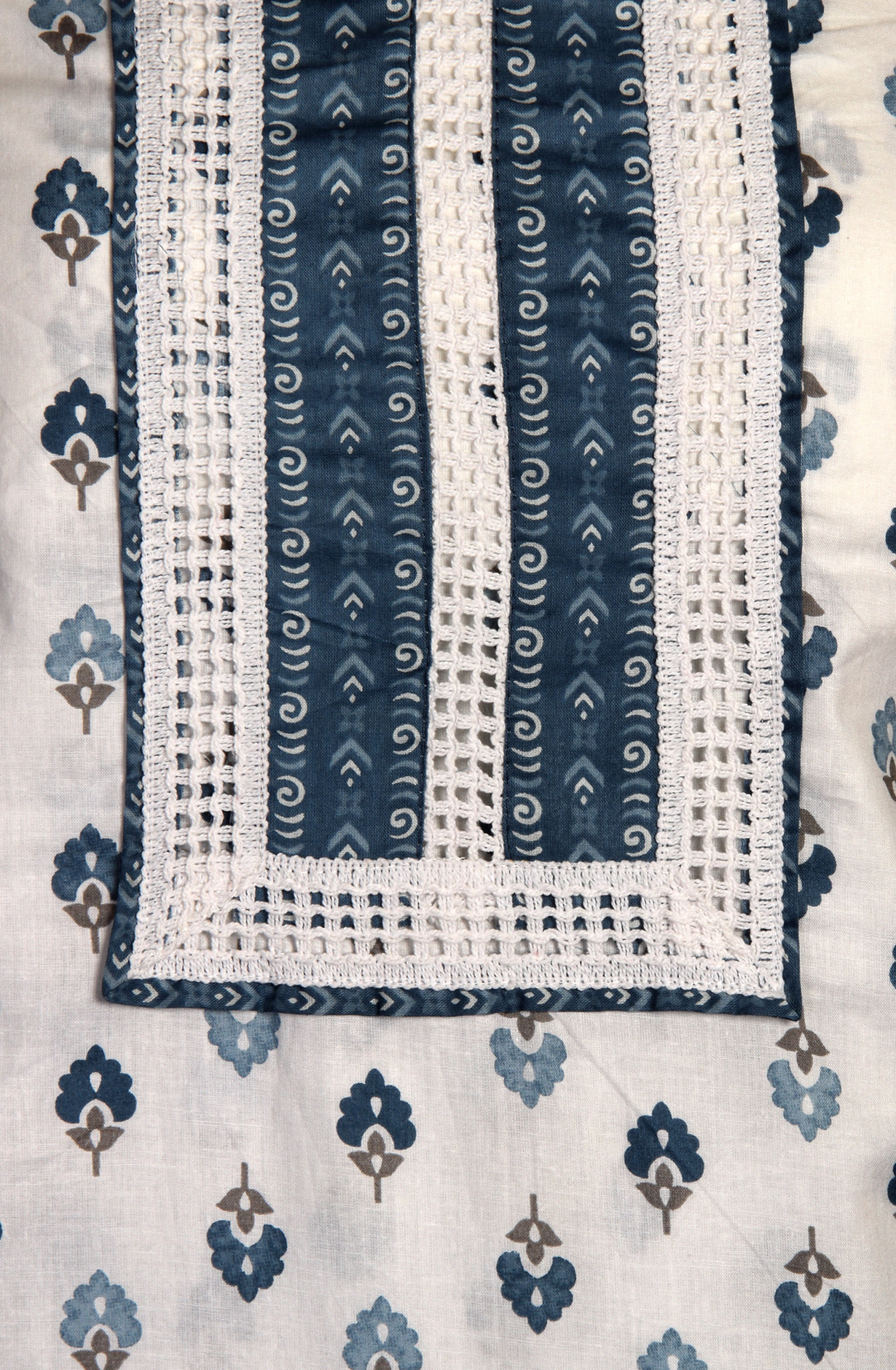 Grey and Cream Cotton Printed Unstitched Dress Material with Dupatta - 983-4508A