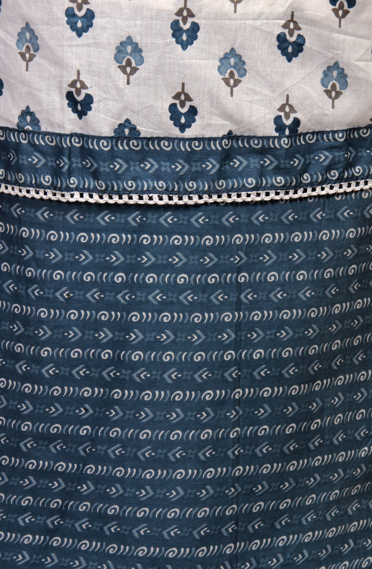 Grey and Cream Cotton Printed Unstitched Dress Material with Dupatta - 983-4508A