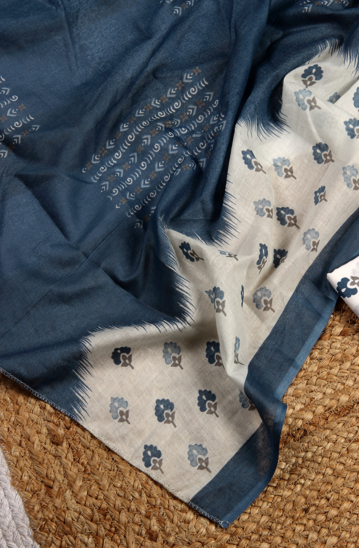 Grey and Cream Cotton Printed Unstitched Dress Material with Dupatta - 983-4508A