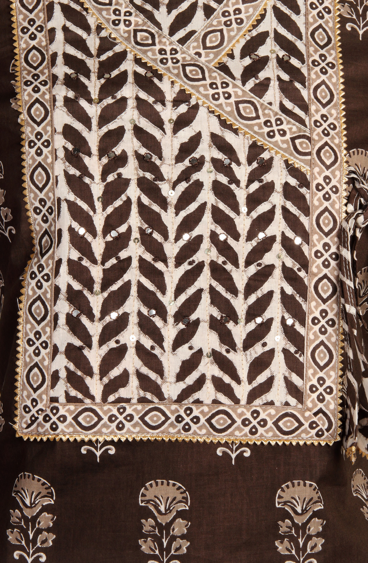 Coffee Cotton Printed Unstitched Dress Material - 983-4542-42A