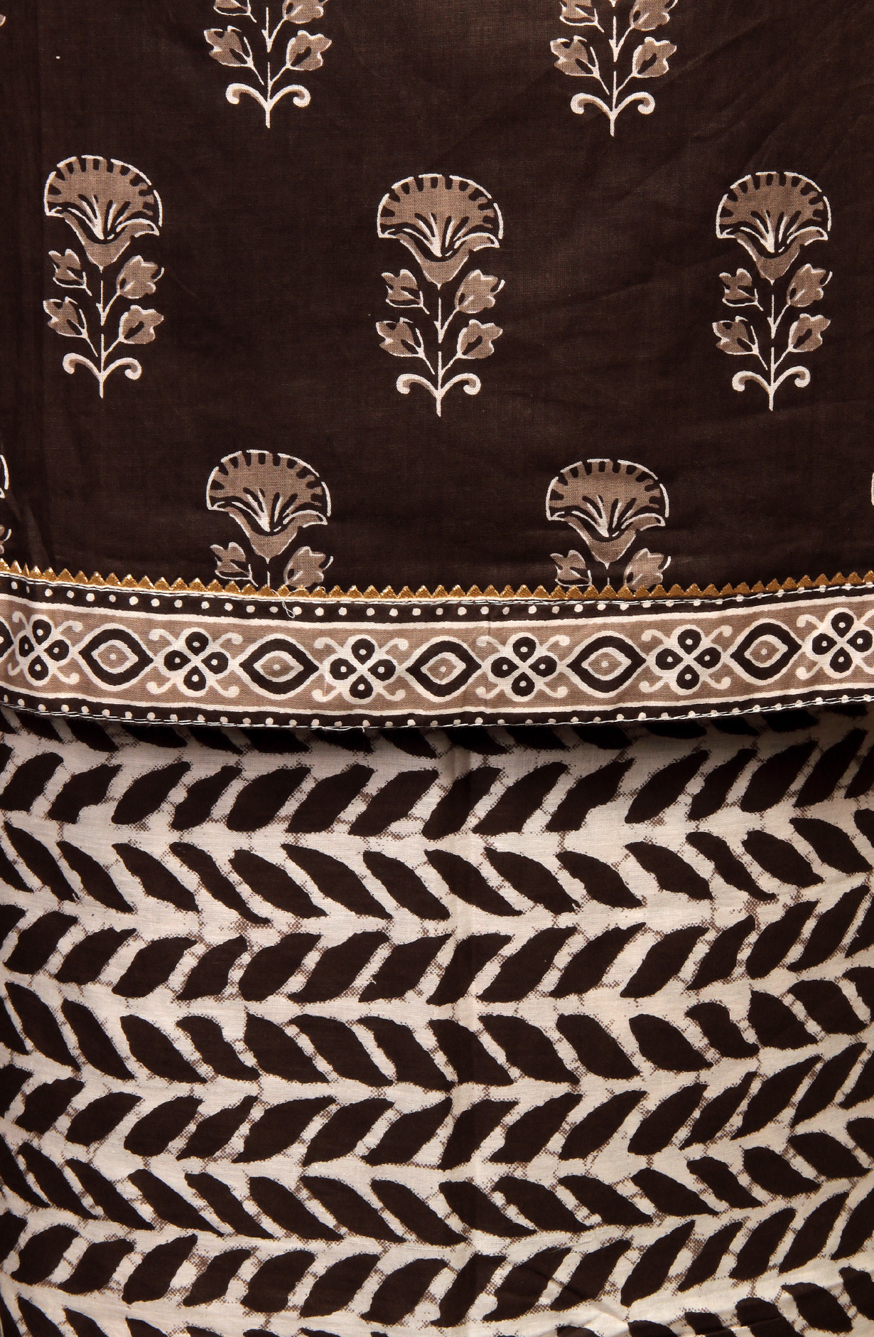 Coffee Cotton Printed Unstitched Dress Material - 983-4542-42A