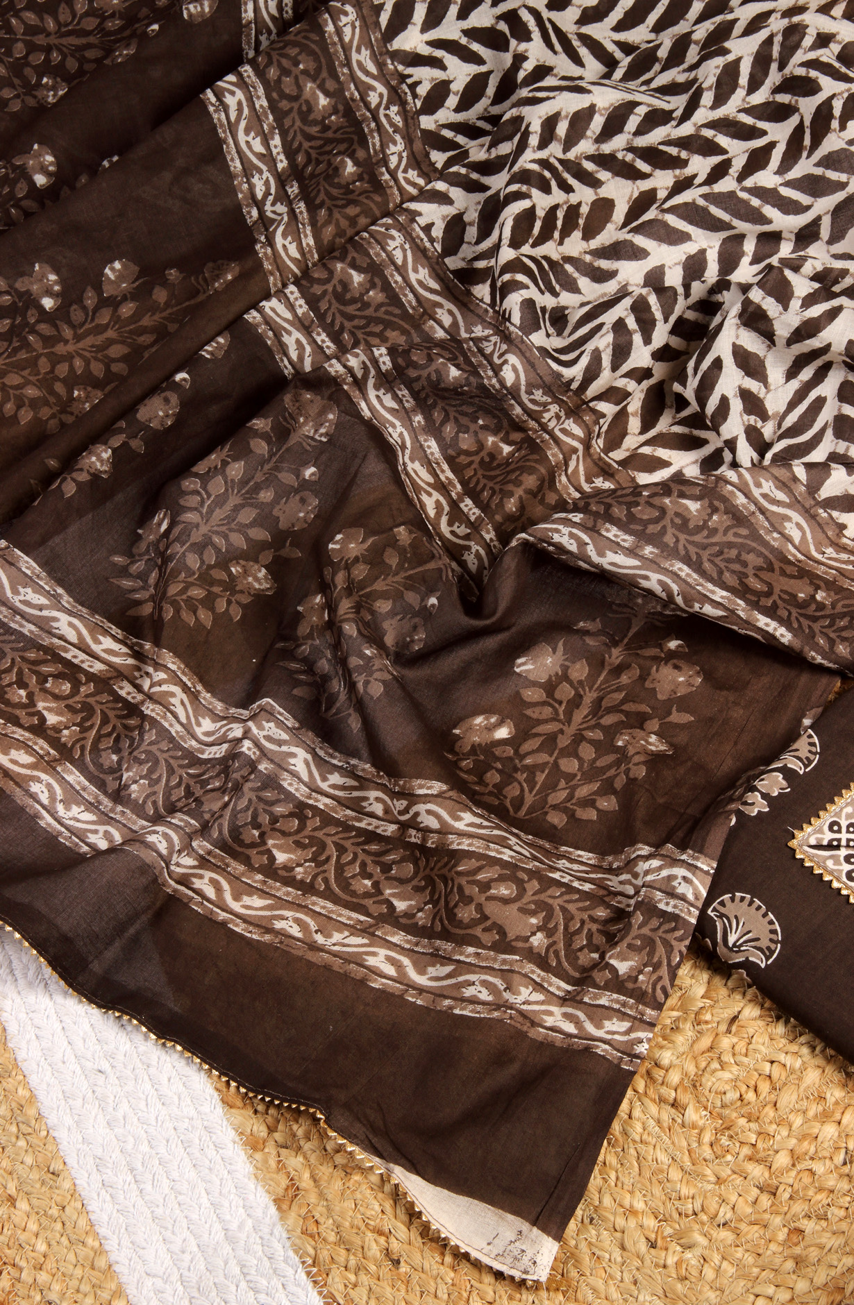 Coffee Cotton Printed Unstitched Dress Material - 983-4542-42A