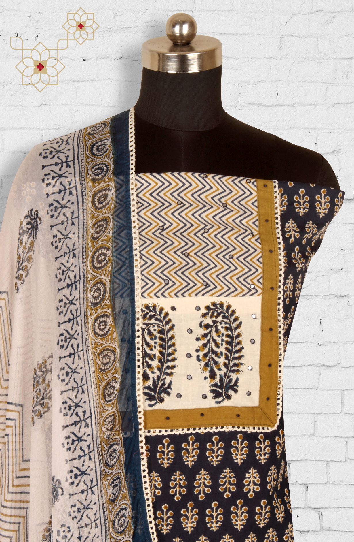 Blue Cotton Printed Unstitched Salwar Kameez - 983-4550-1B