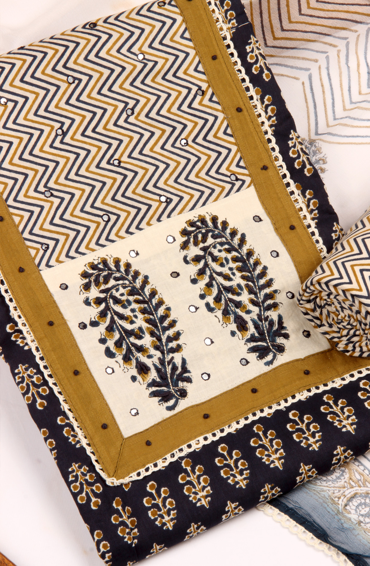 Blue Cotton Printed Unstitched Salwar Kameez - 983-4550-1B