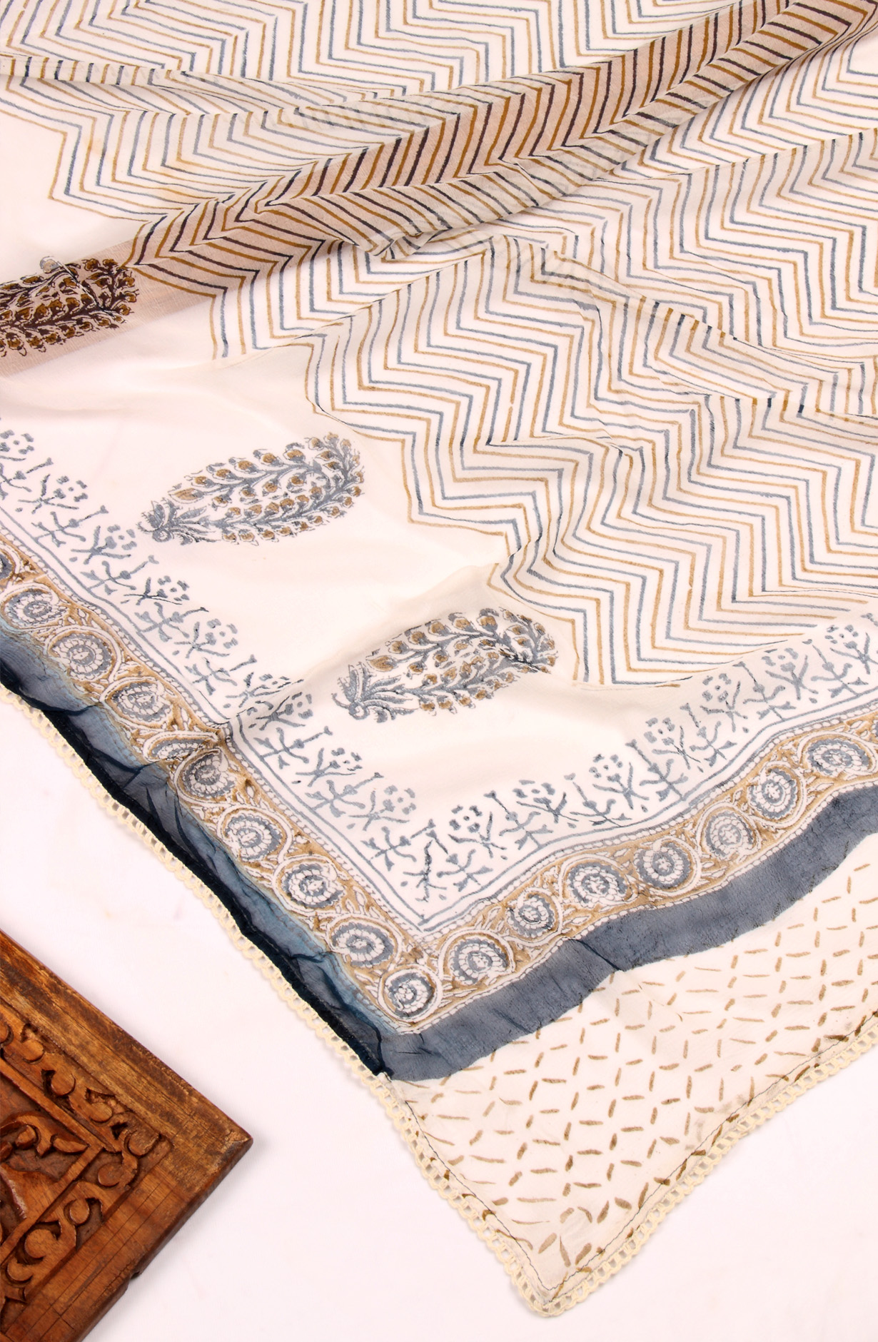 Blue Cotton Printed Unstitched Salwar Kameez - 983-4550-1B