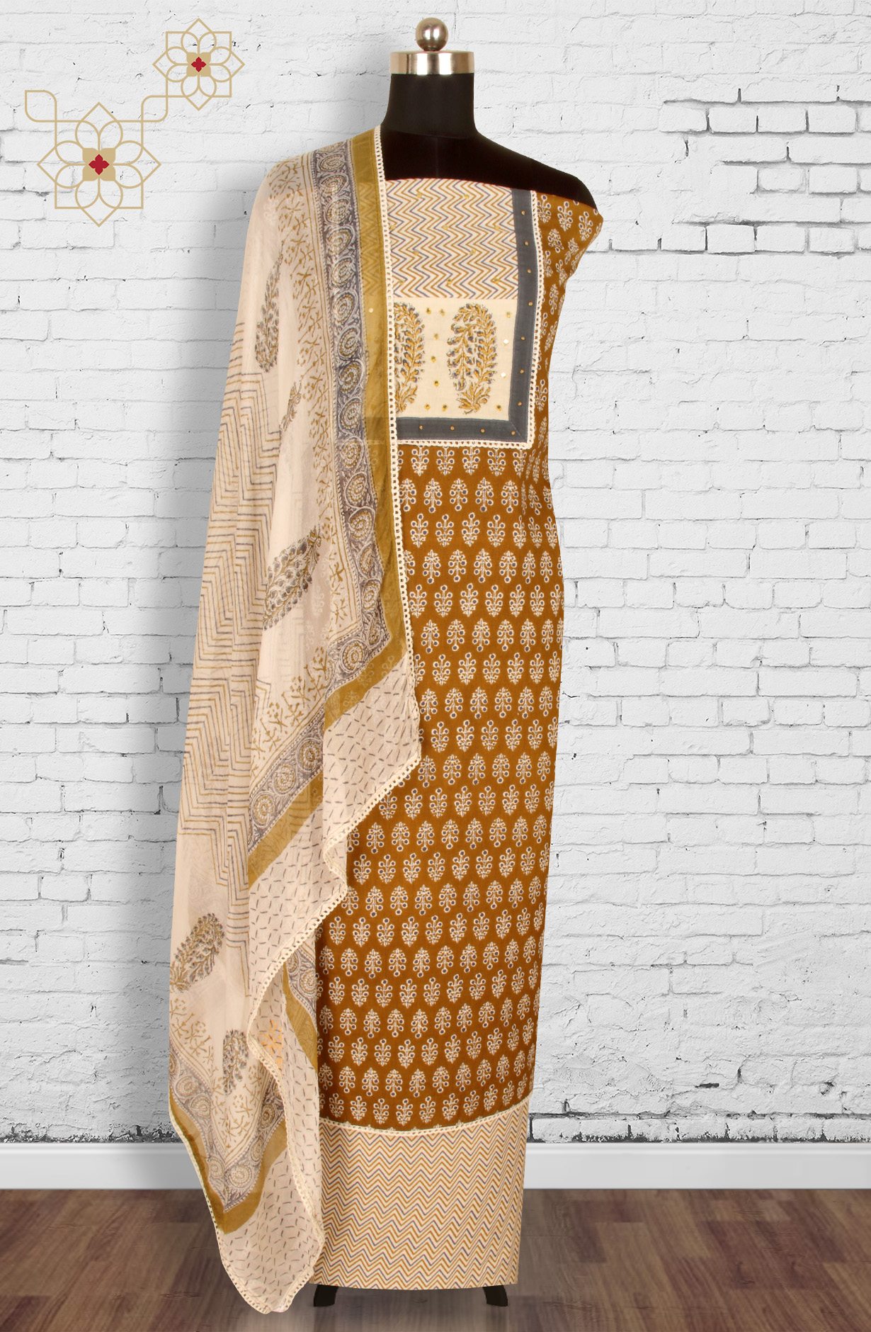 Mehndi Cotton Printed Unstitched Salwar Kameez - 983-4550-1C