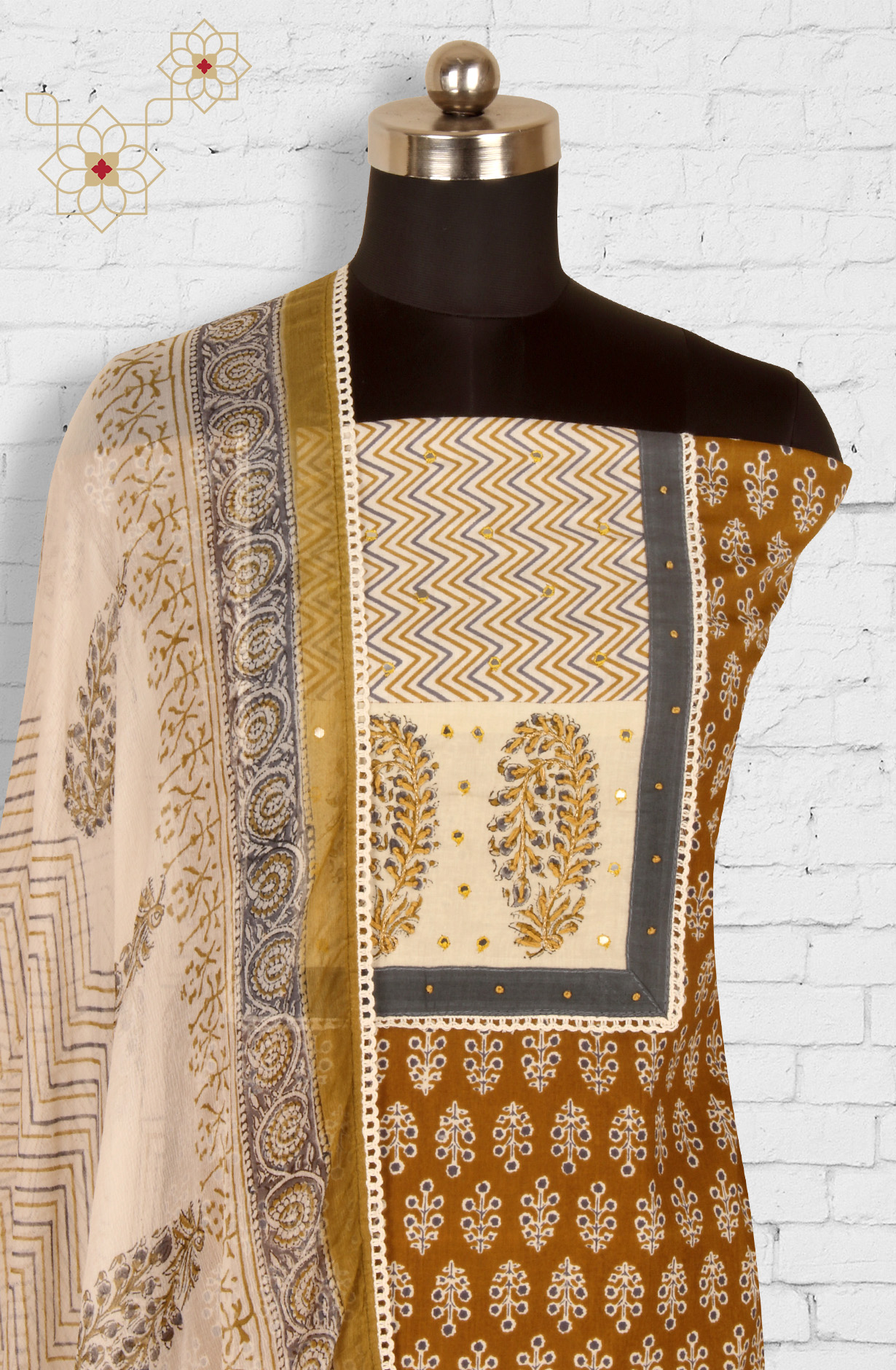 Mehndi Cotton Printed Unstitched Salwar Kameez - 983-4550-1C