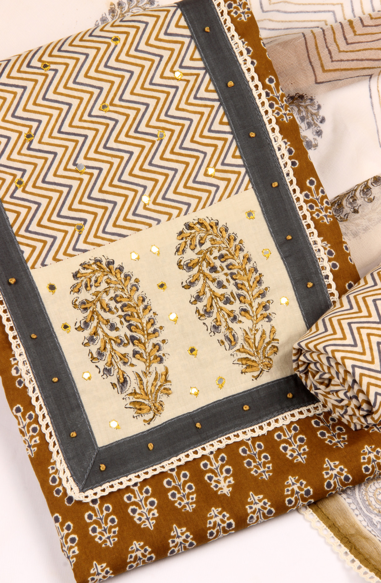 Mehndi Cotton Printed Unstitched Salwar Kameez - 983-4550-1C