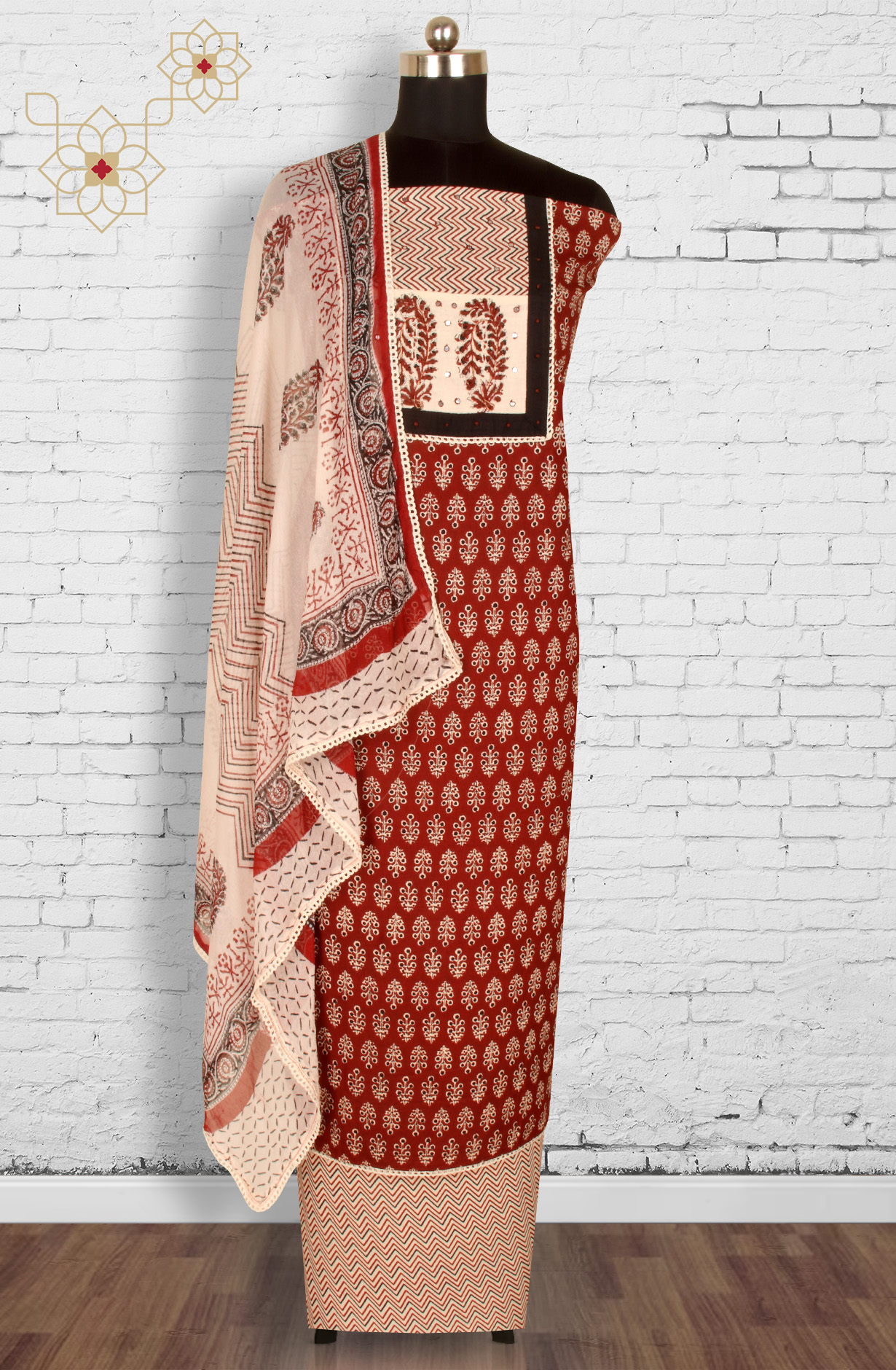 Maroon Cotton Printed Unstitched Salwar Kameez - 983-4550-1D