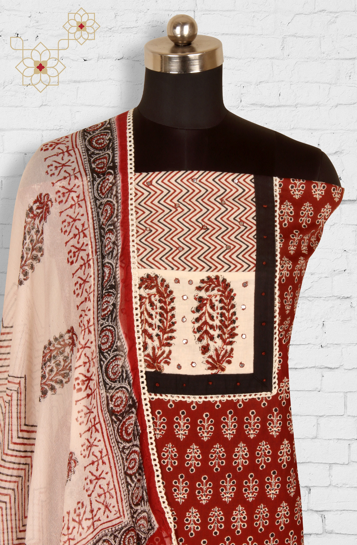 Maroon Cotton Printed Unstitched Salwar Kameez - 983-4550-1D