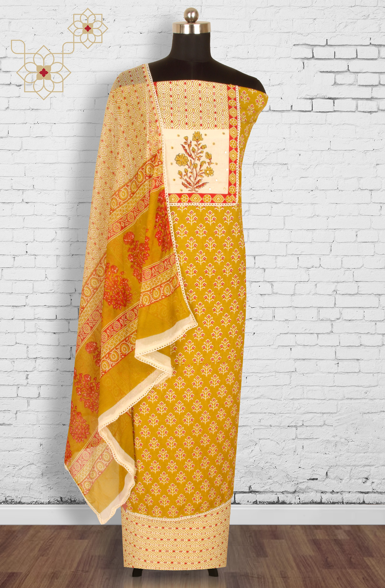 Mehndi Cotton Printed Unstitched Salwar Kameez - 983-4550E