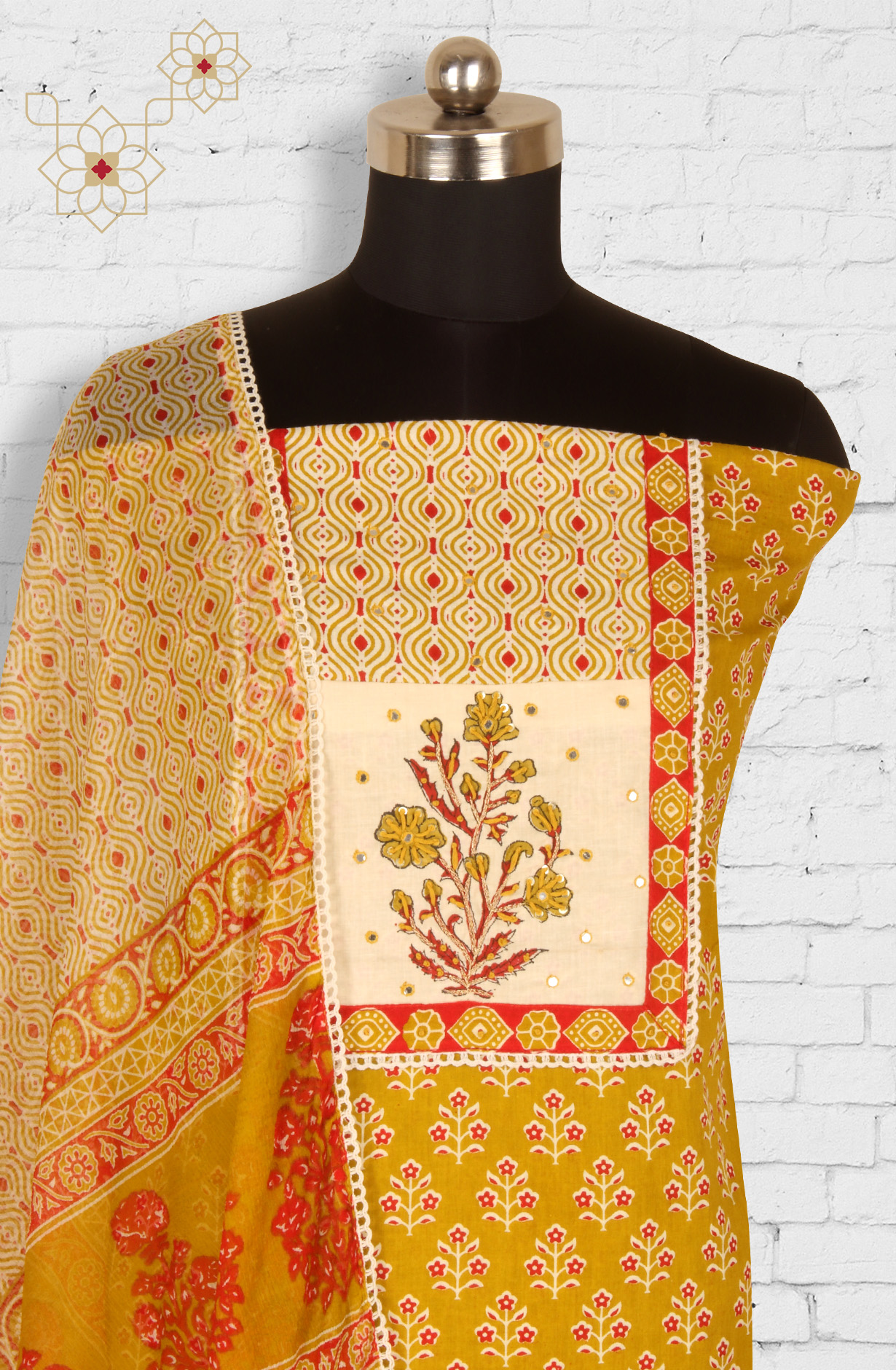 Mehndi Cotton Printed Unstitched Salwar Kameez - 983-4550E