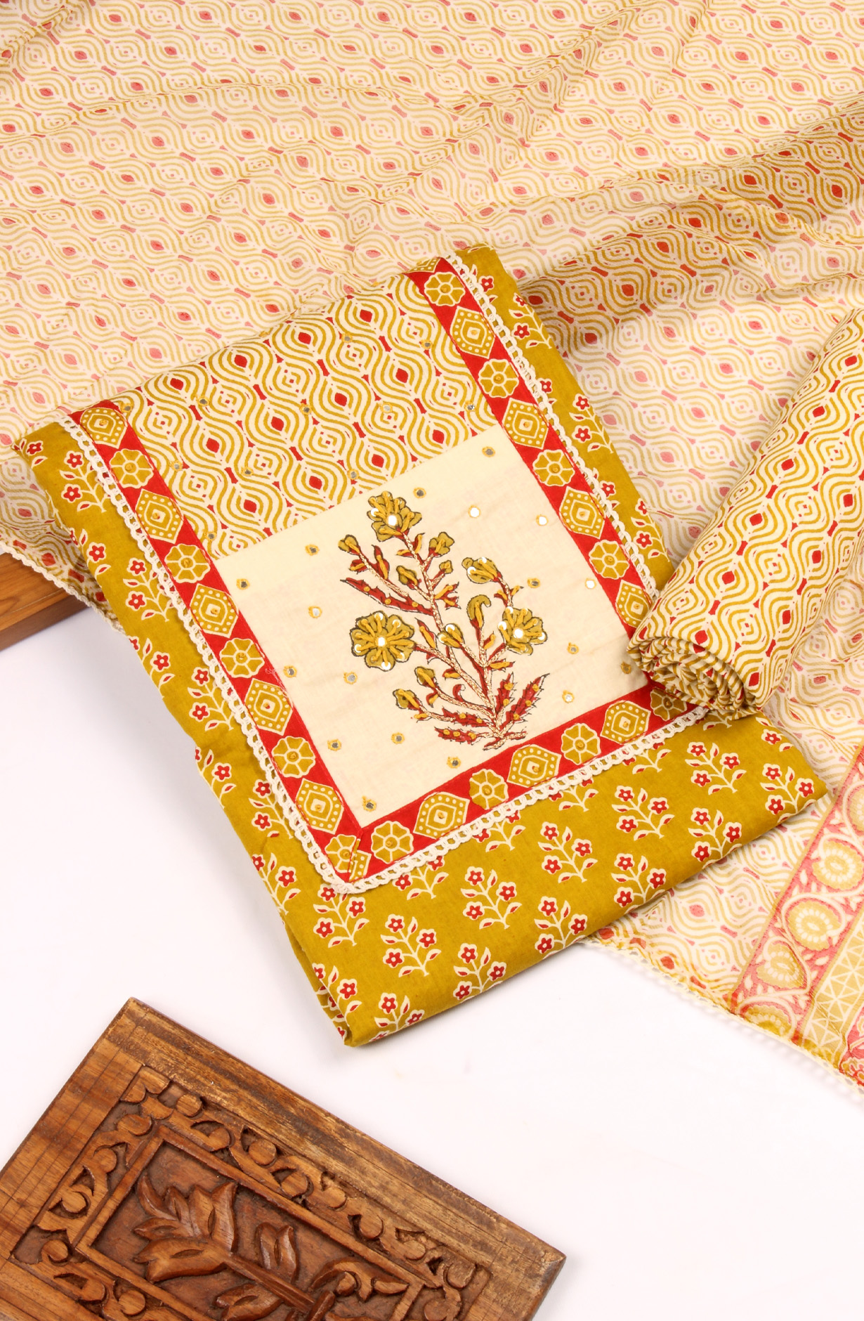 Mehndi Cotton Printed Unstitched Salwar Kameez - 983-4550E