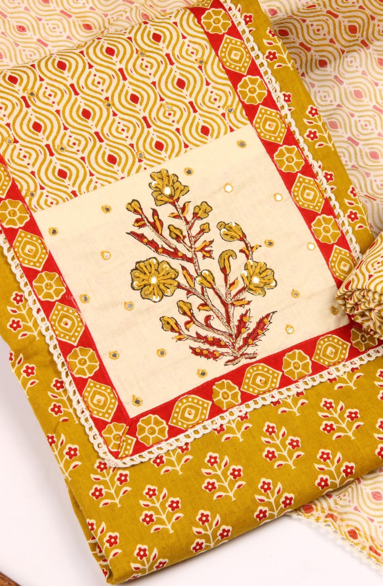 Mehndi Cotton Printed Unstitched Salwar Kameez - 983-4550E