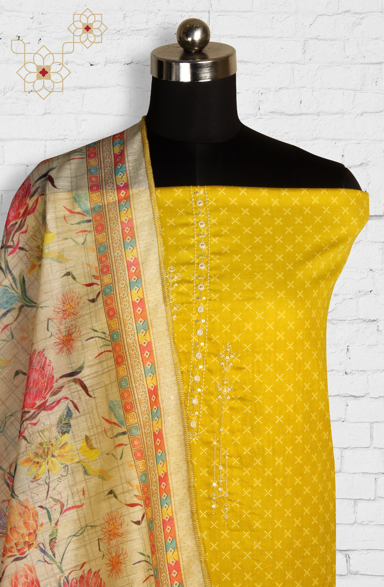 Mehndi and Green Cotton Printed Unstitched Dress Material - 983-4553B