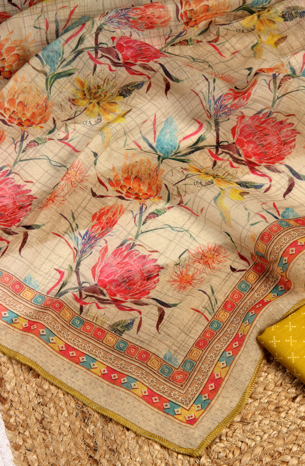 Mehndi and Green Cotton Printed Unstitched Dress Material - 983-4553B